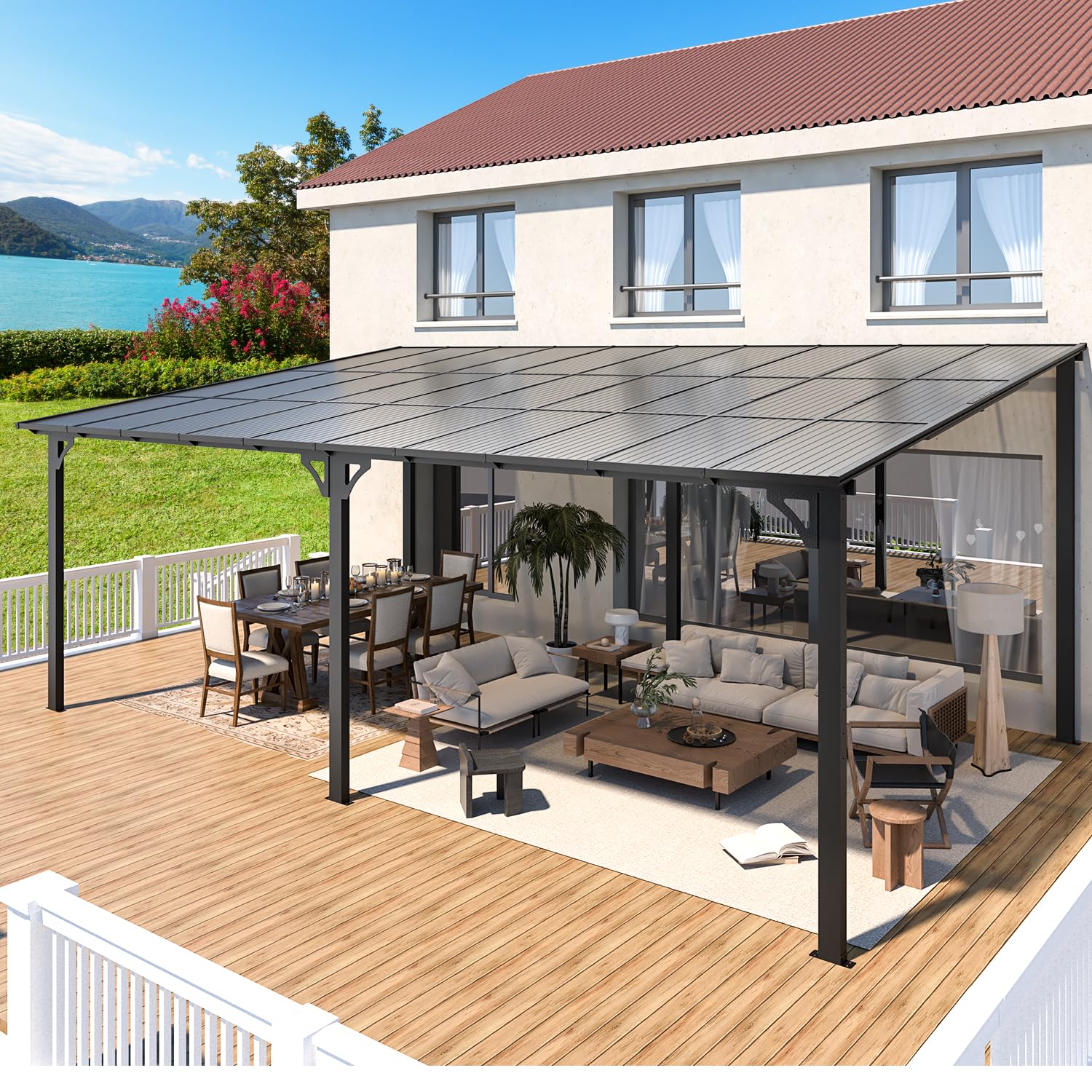 NetSo Wall Mounted Gazebo Pergola 20x12 Dark - Durable Outdoor Shade Solution