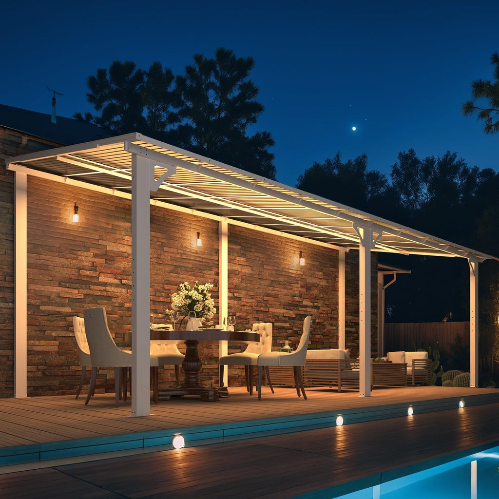 NetSo Wall Mounted Gazebo Pergola 20'x8' White - Enhance Your Outdoor Space