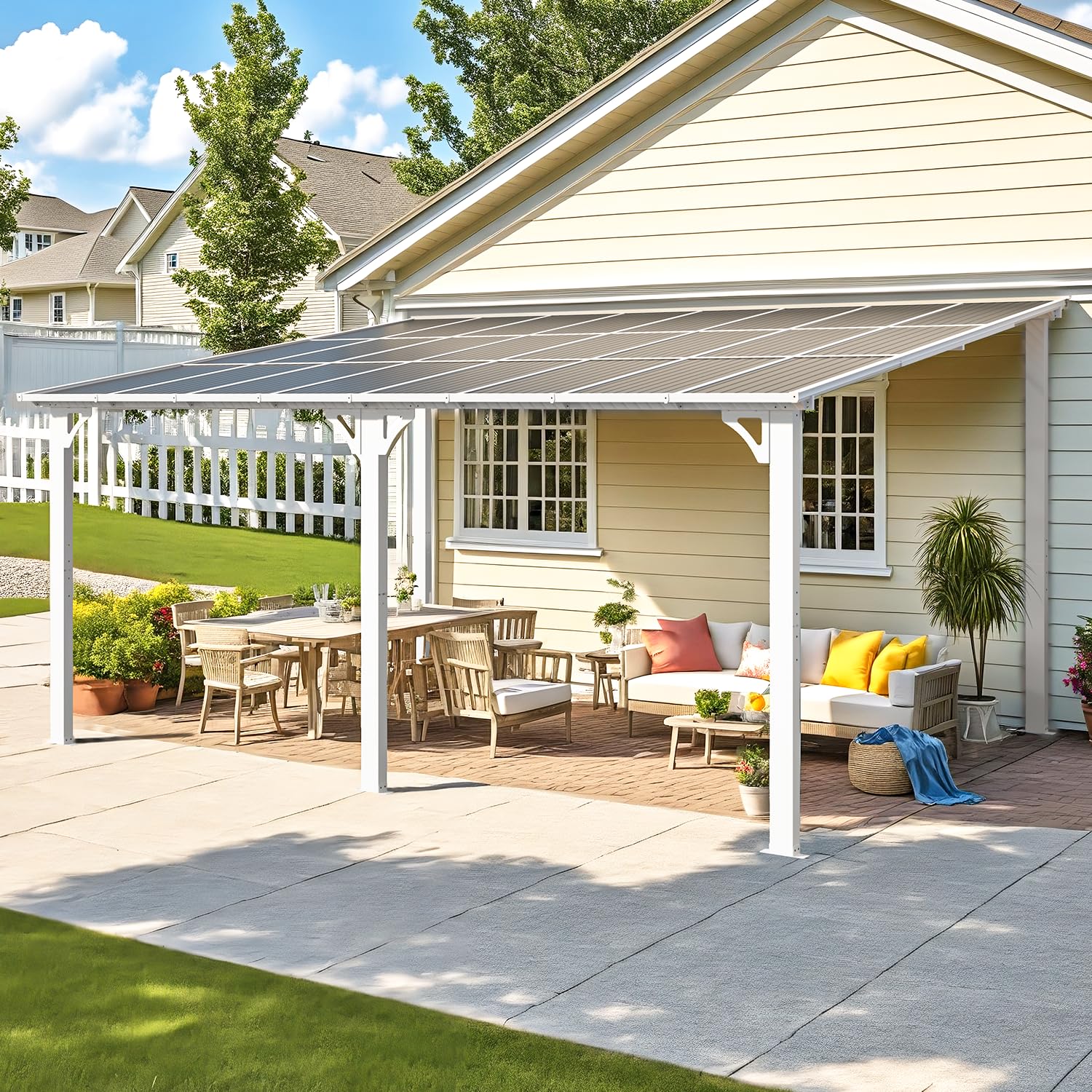 NetSo Wall Mounted Gazebo Pergola 16'x12' White - Durable Outdoor Shade Solution