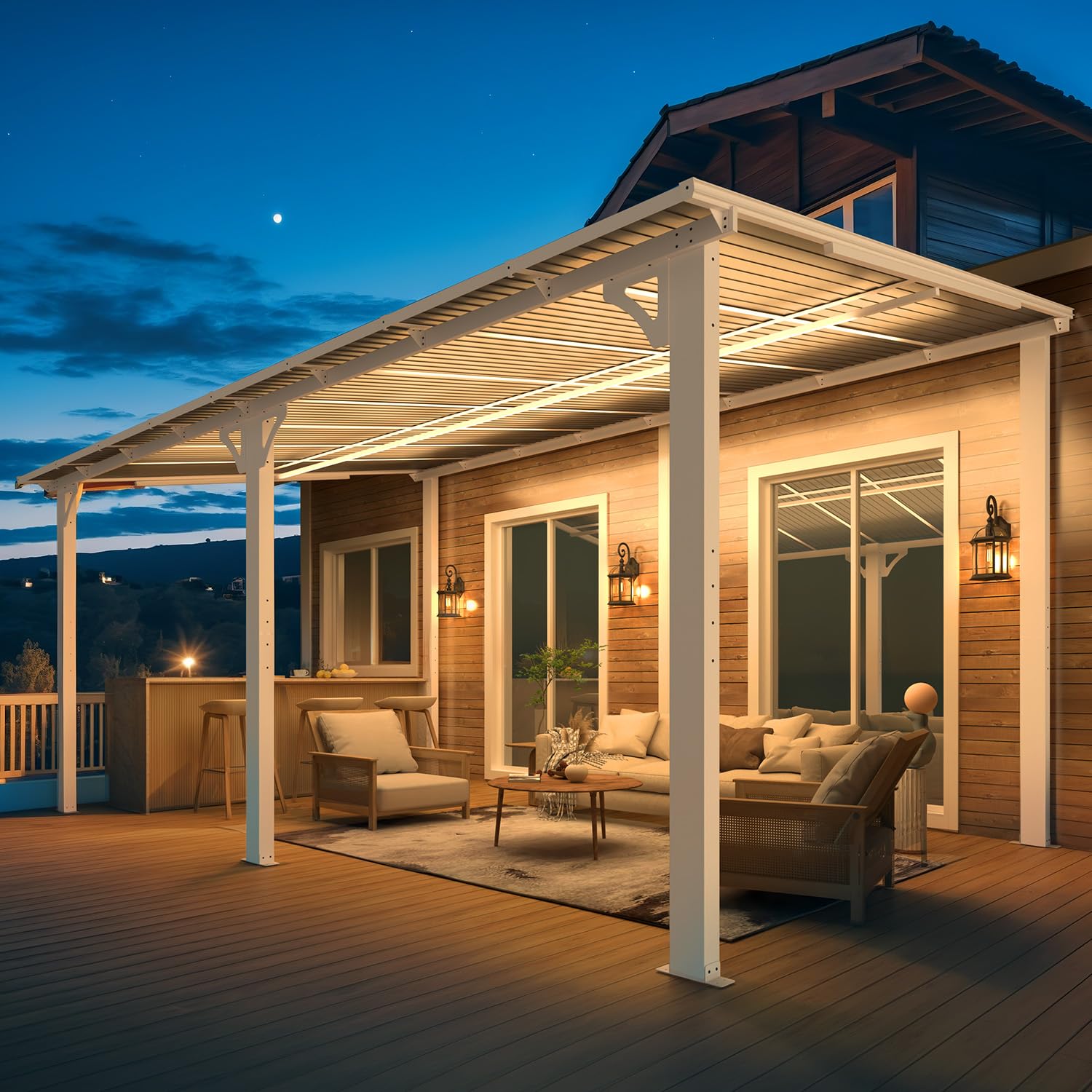 NetSo Wall Mounted Gazebo Pergola 16'x10' White - Durable Outdoor Shade Solution