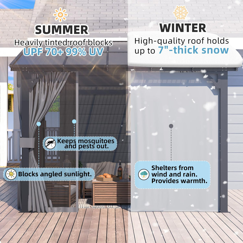 NetSo Wall Gazebo 12'x10' Gray with Curtains and Mosquito Netting - Outdoor Protection