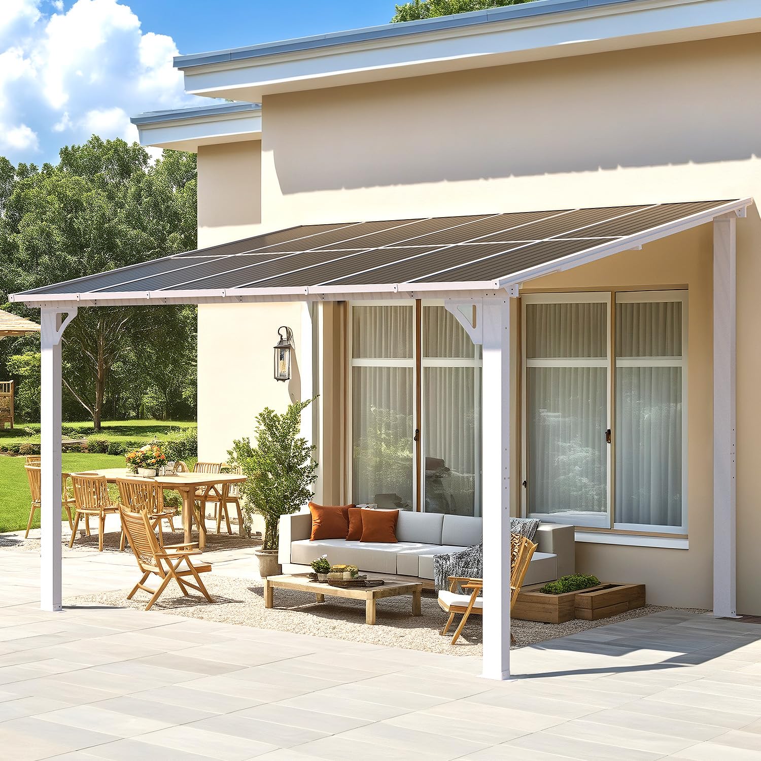 NetSo Wall Mounted Gazebo Pergola 12'x8' White - Durable Outdoor Shade Solution
