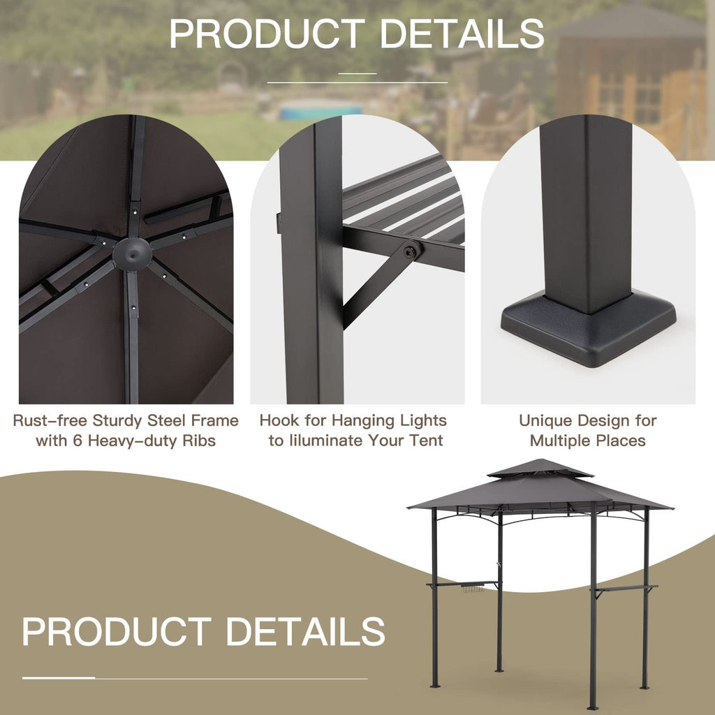 NetSo Grill Gazebo 8'x5' Outdoor Patio BBQ Shelter Dark Gray - Durable Weather Protection