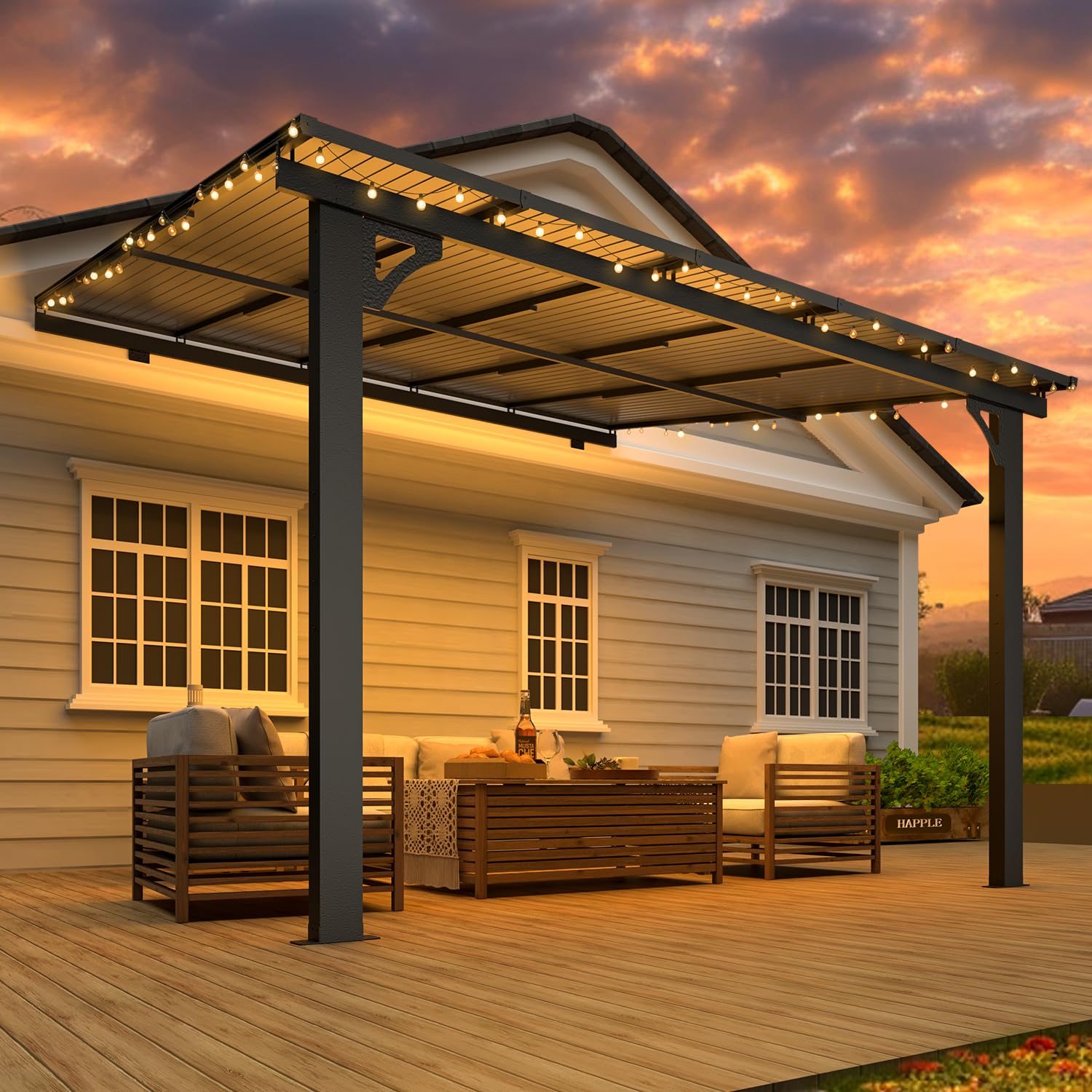 NetSo Adjustable Height Outdoor Gazebo 10x10 - Sturdy Wall Mounted Pergola for Versatile Shade