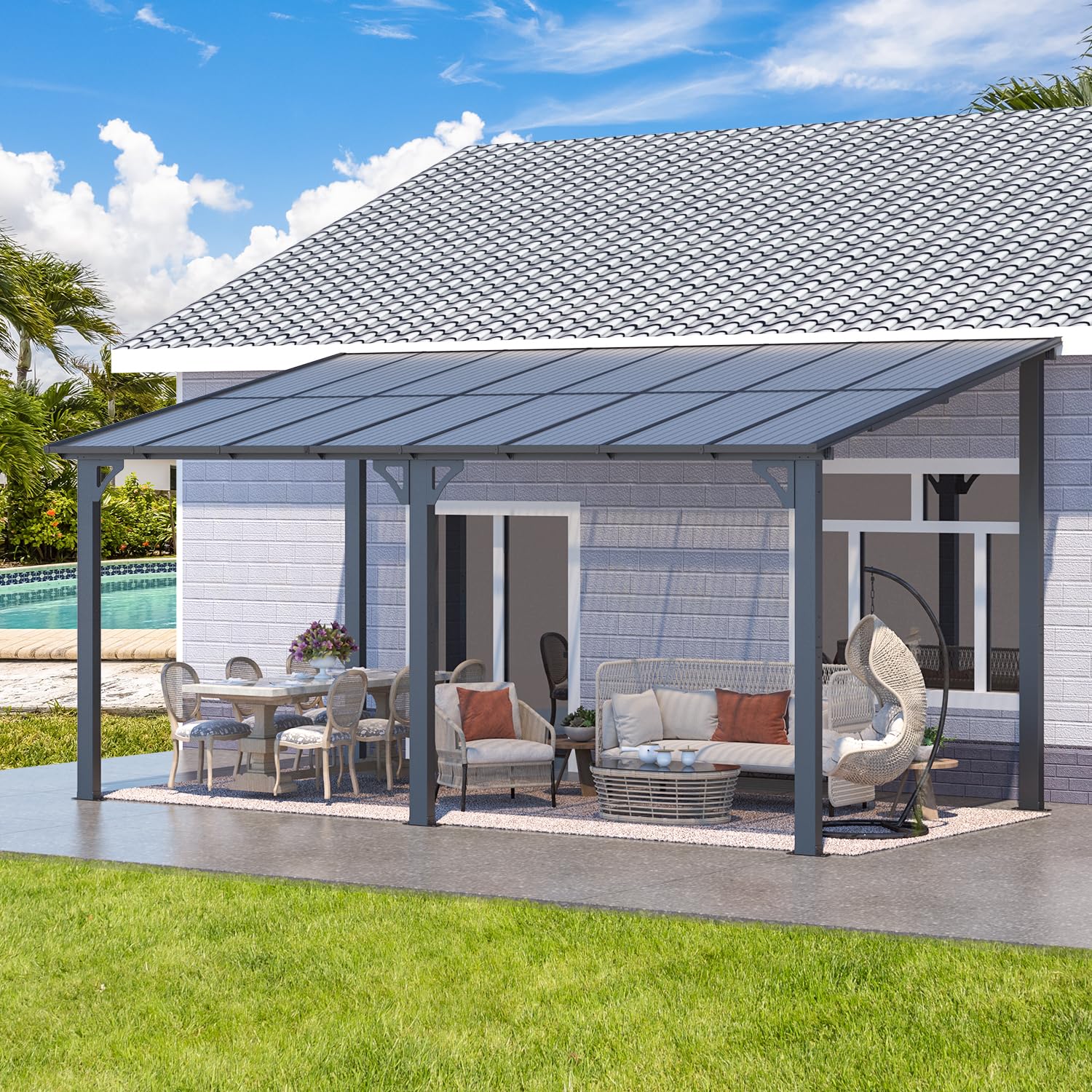 NetSo Wall Mounted Gazebo Pergola 16'x8' Dark - Durable Outdoor Shelter Solution