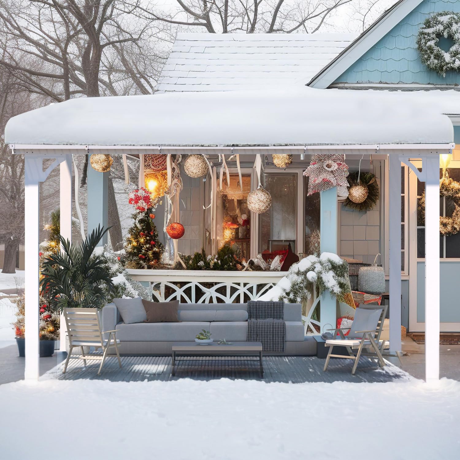 NetSo Wall Mounted Gazebo Pergola 12'x8' White - Durable Outdoor Shade Solution