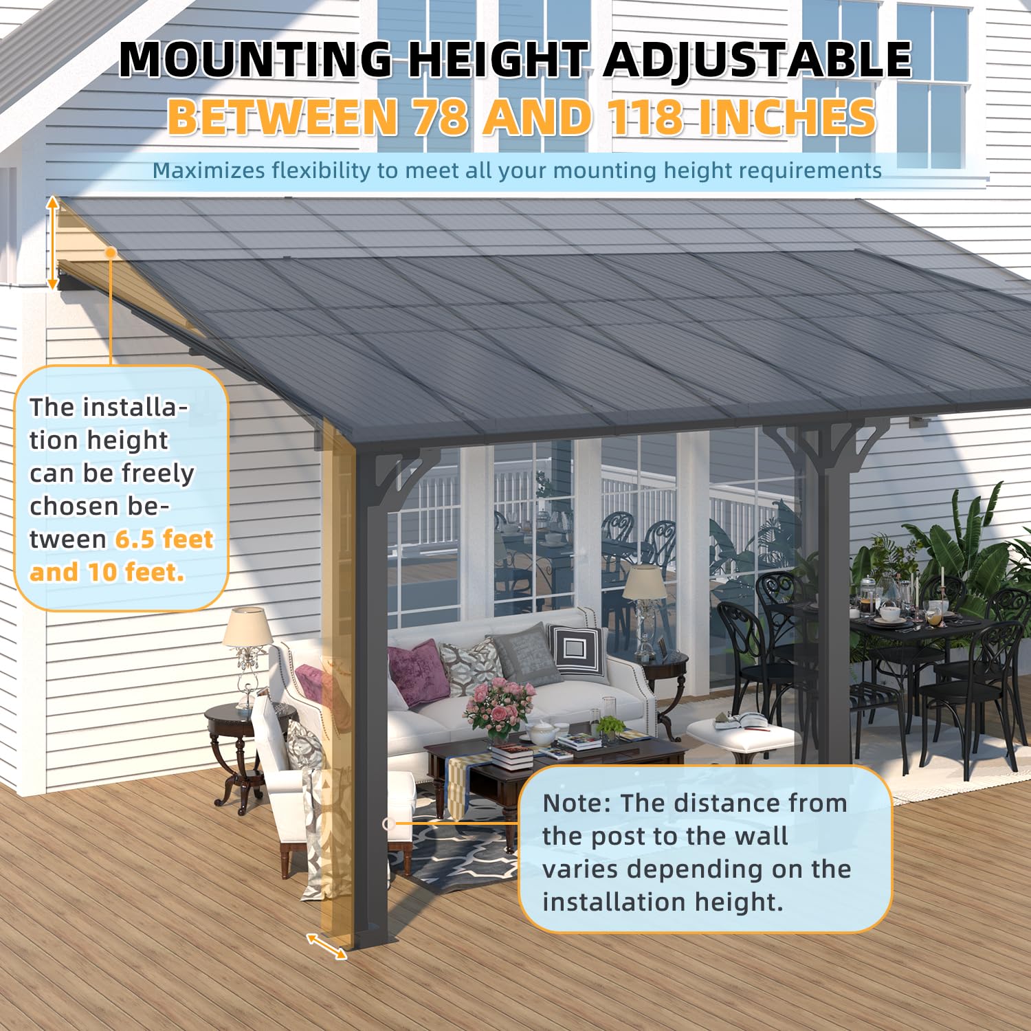 NetSo 16'x10' Adjustable Height Wall Mounted Outdoor Gazebo - Versatile Garden Canopy
