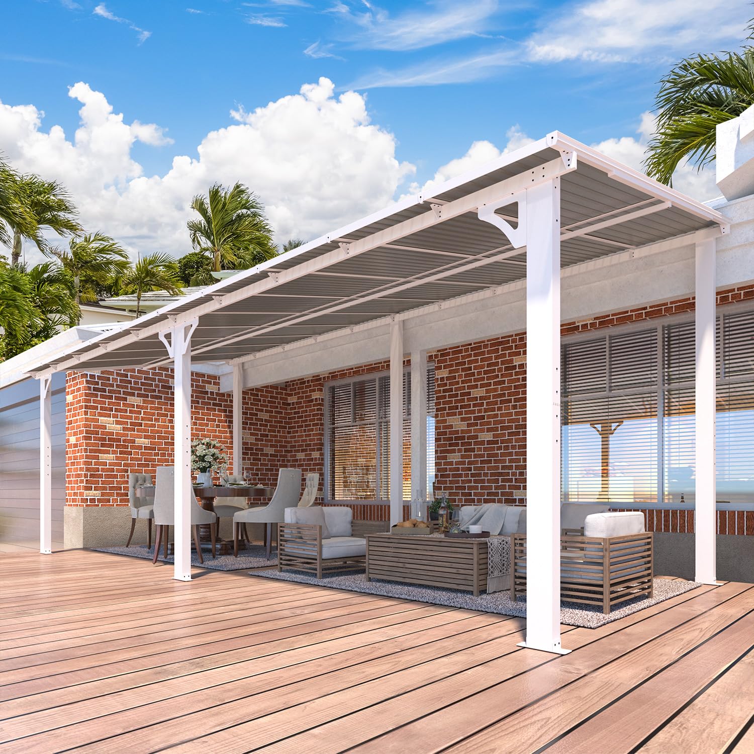 NetSo Wall Mounted Gazebo Pergola 20'x8' White - Enhance Your Outdoor Space