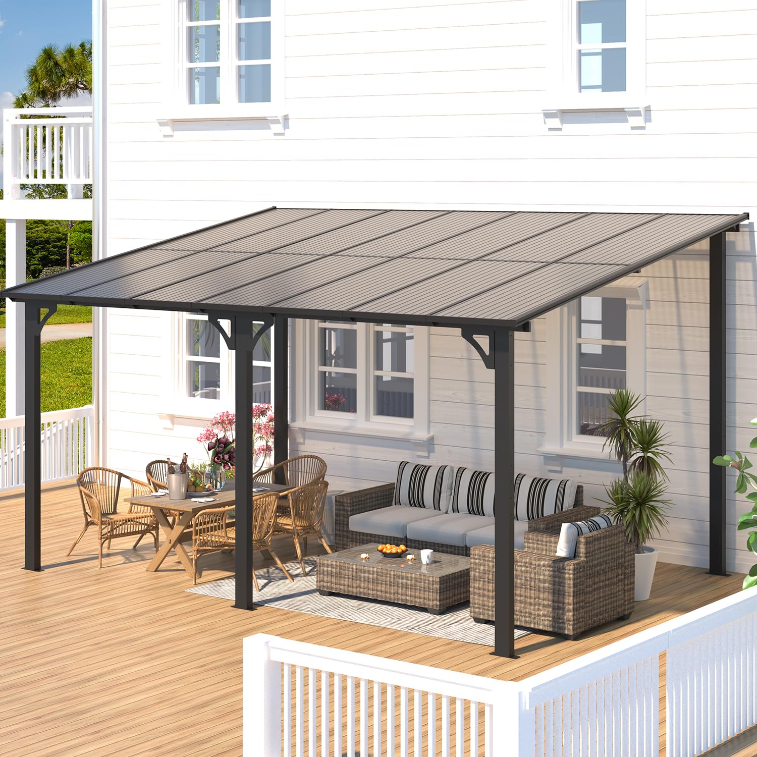 NetSo Wall Mounted Gazebo Pergola 14x10 Dark - Durable Outdoor Shelter Solution