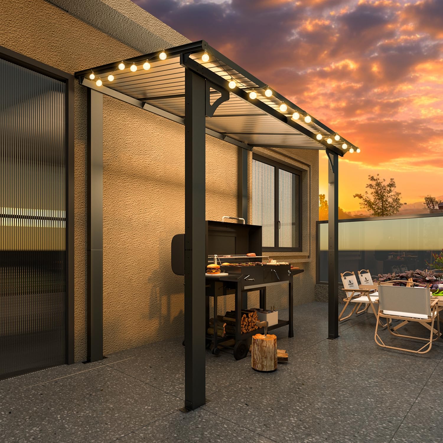 NetSo Wall Mounted Gazebo Pergola 8' x 5' Dark - Durable Outdoor Shade Solution