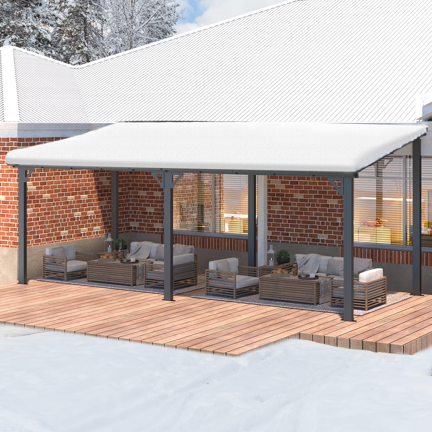 NetSo Wall Mounted Gazebo Pergola 20'x8' Dark - Durable Shade for Outdoor Spaces