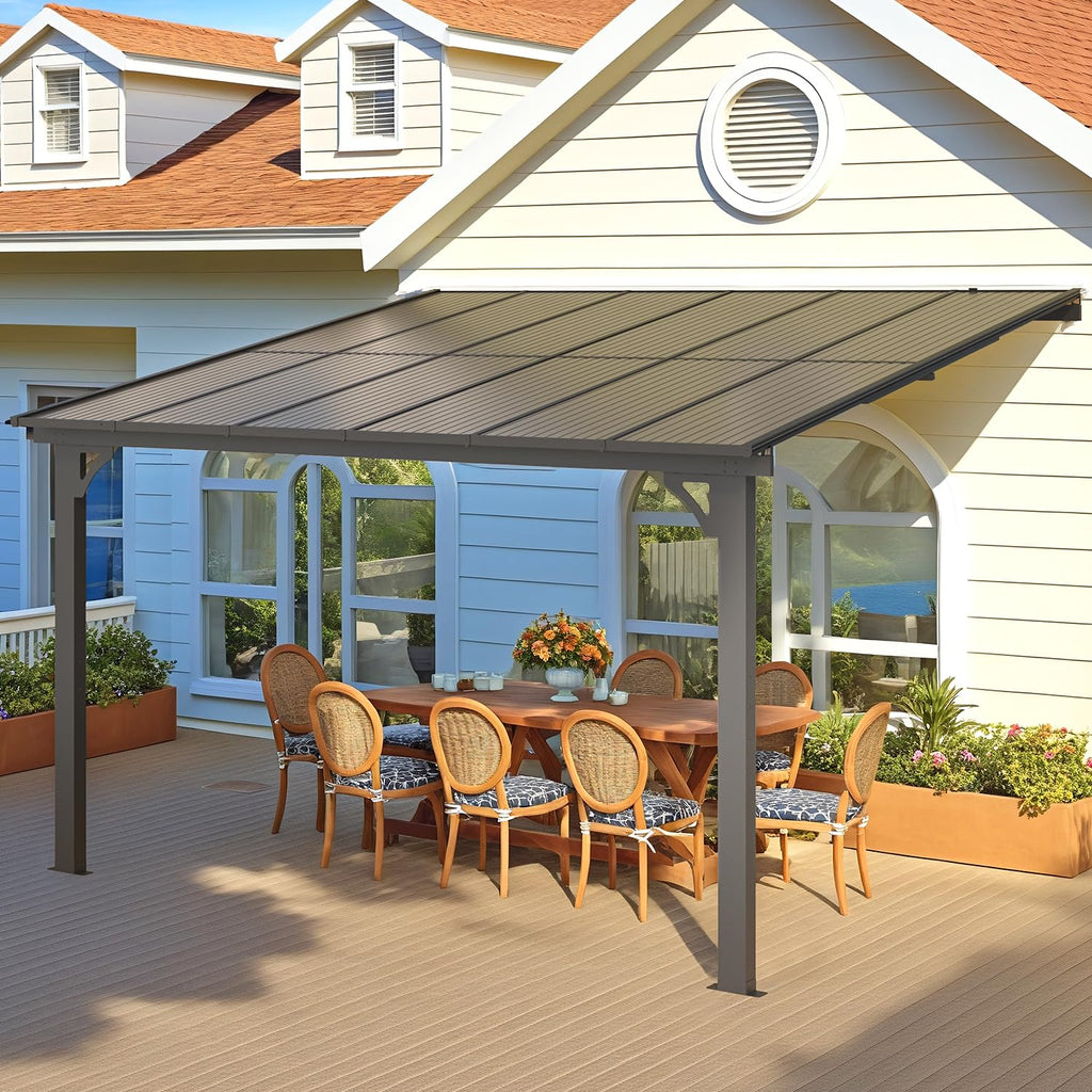 NetSo Adjustable Height Wall Mounted Outdoor Gazebo 12'x10' - Durable and Versatile Shelter