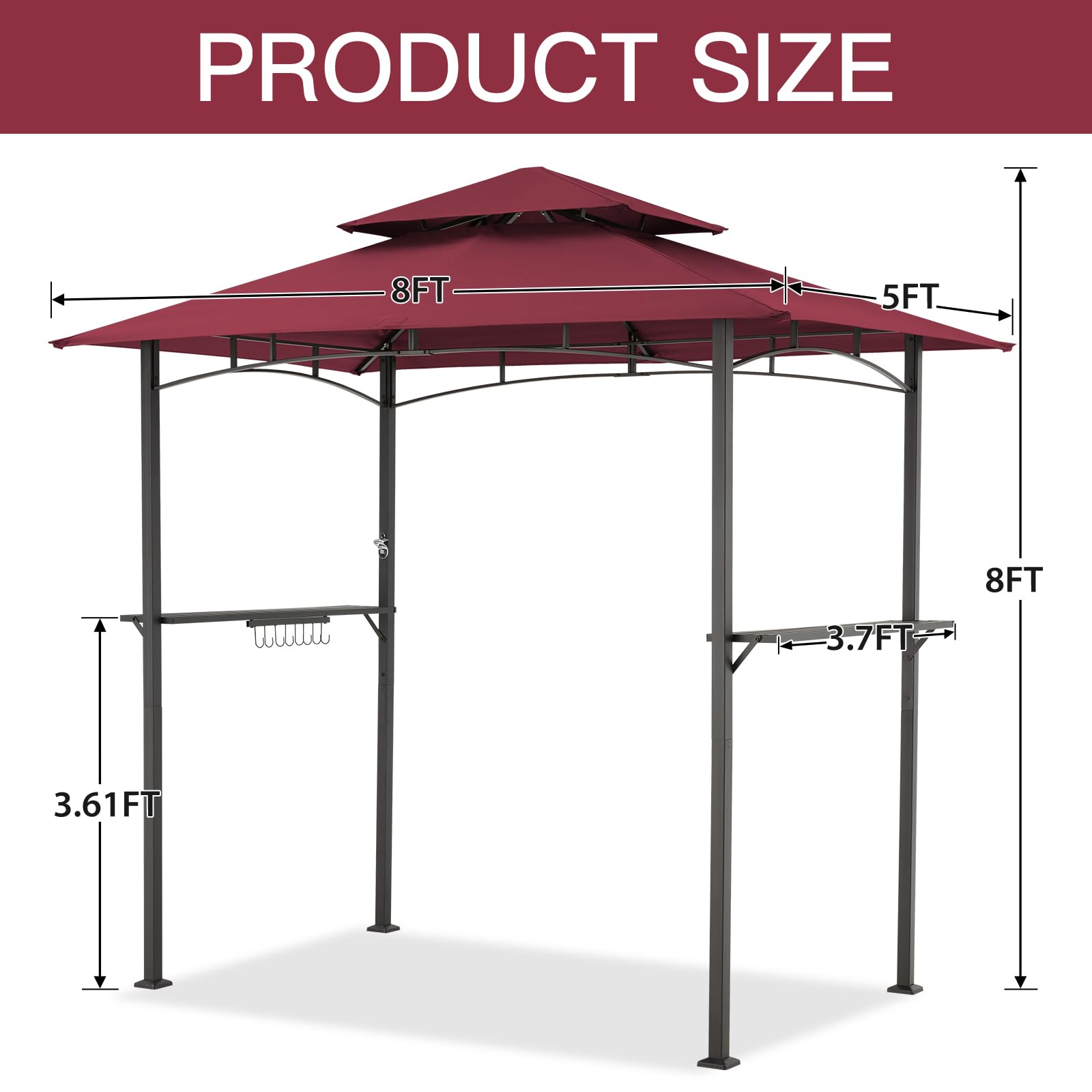NetSo Grill Gazebo 8'x5' Outdoor Patio BBQ Shelter Red - Durable Protection for Grilling