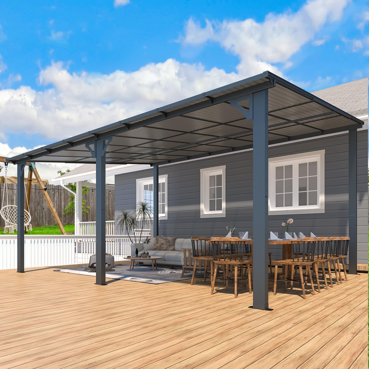 NetSo Wall Mounted Gazebo Pergola 16'x12' Dark - Stylish Outdoor Shade Solution