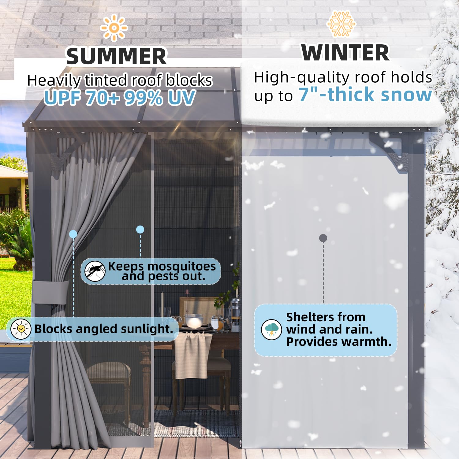 NetSo Wall Gazebo 10'x10' Gray with Curtains and Mosquito Netting - Perfect Outdoor Shelter