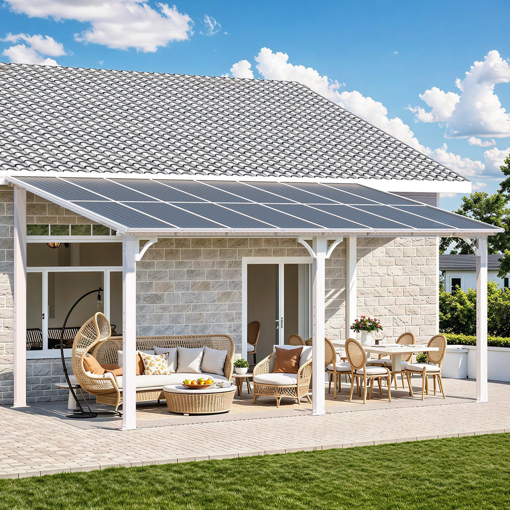 NetSo Wall Mounted Gazebo Pergola 16x8 Feet White - Durable Outdoor Shelter Solution