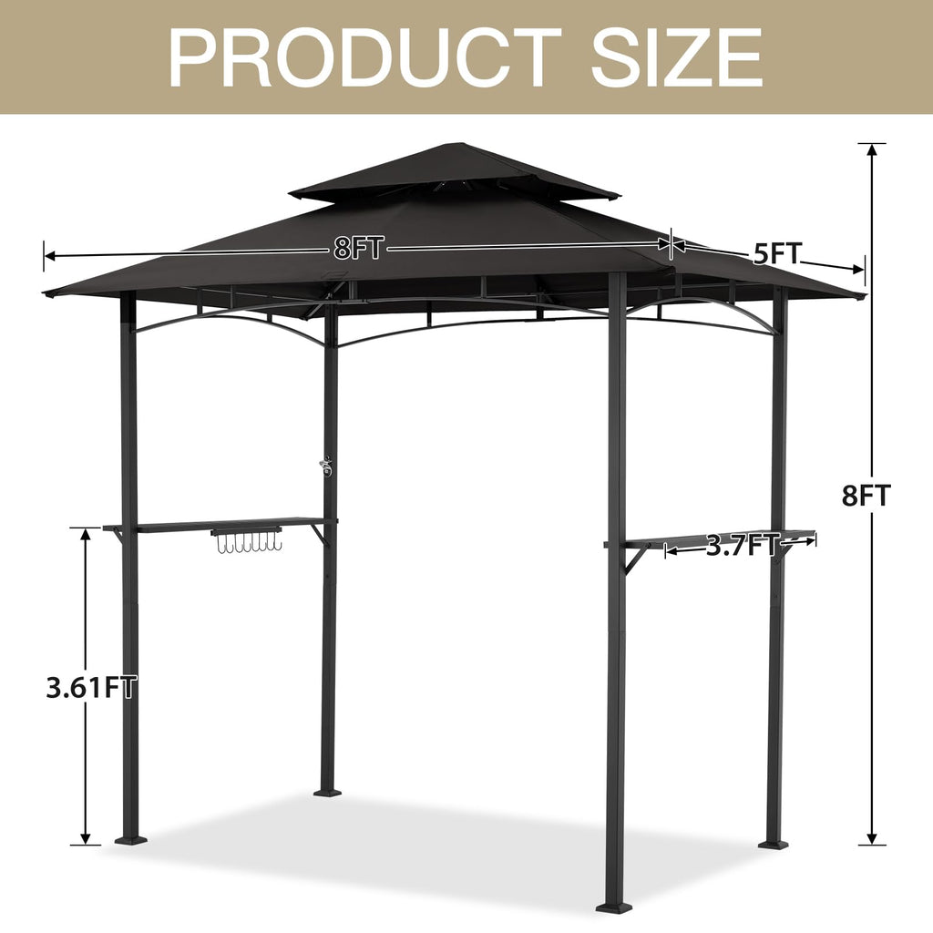 AECOJOY Grill Gazebo 8’x 5’ Outdoor Patio Backyard BBQ Grill Shelter, Black