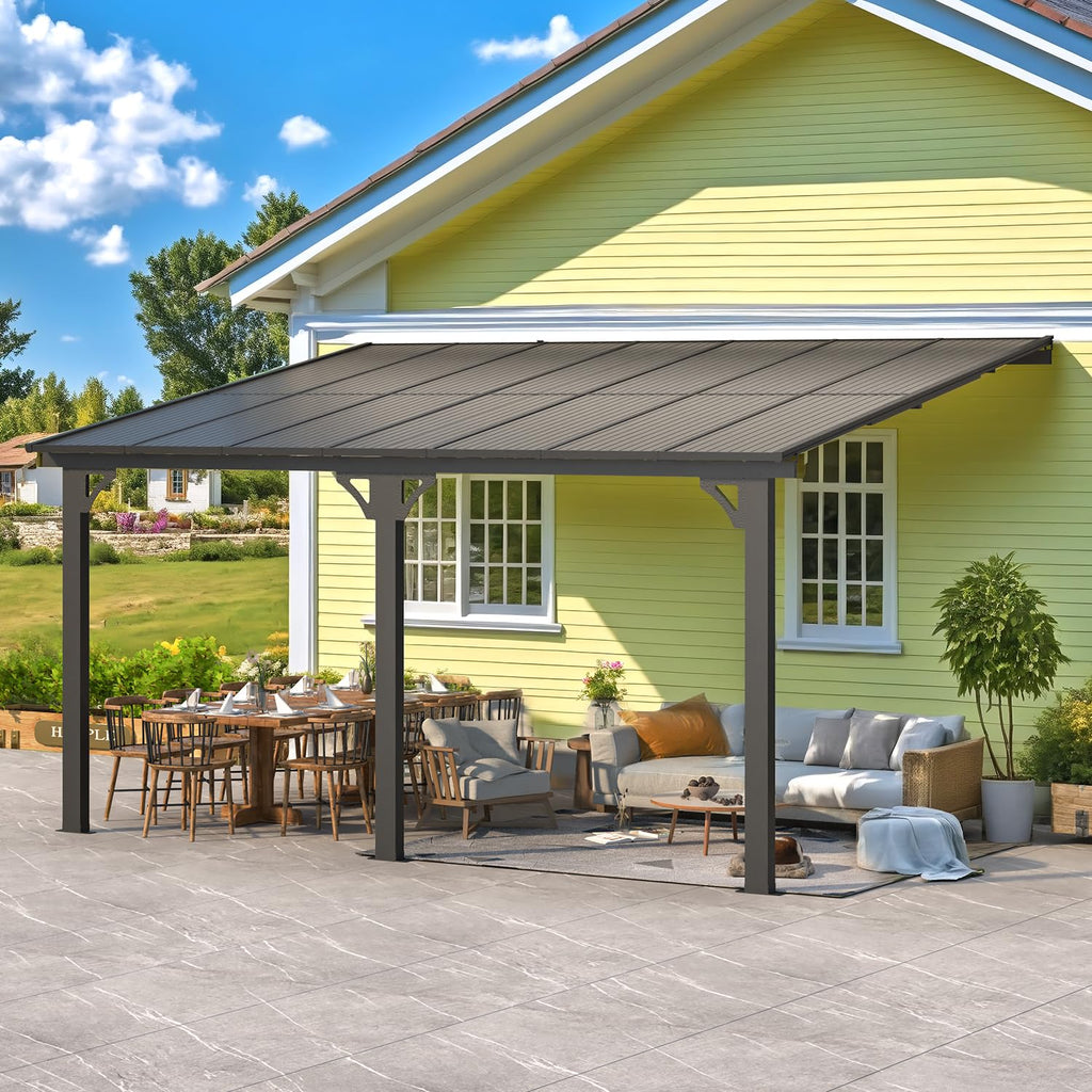 NetSo Adjustable Height Wall Mounted Outdoor Gazebo 14'x10' - Durable and Stylish Shelter