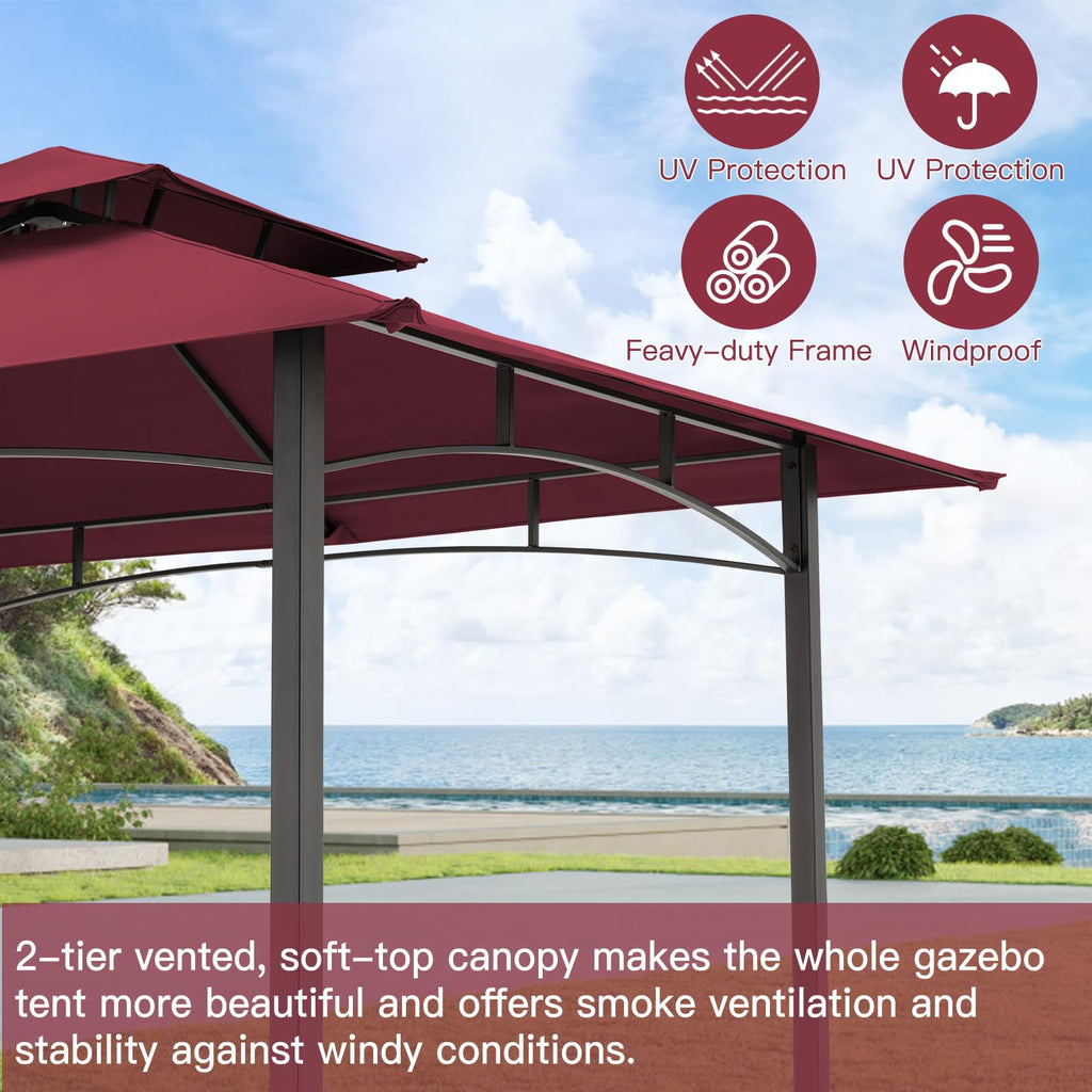 NetSo Grill Gazebo 8'x5' Outdoor Patio BBQ Shelter Red - Durable Protection for Grilling