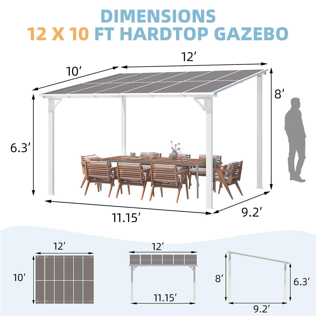 NetSo Wall Mounted Gazebo Pergola 12'x10' White - Durable Outdoor Shade Solution