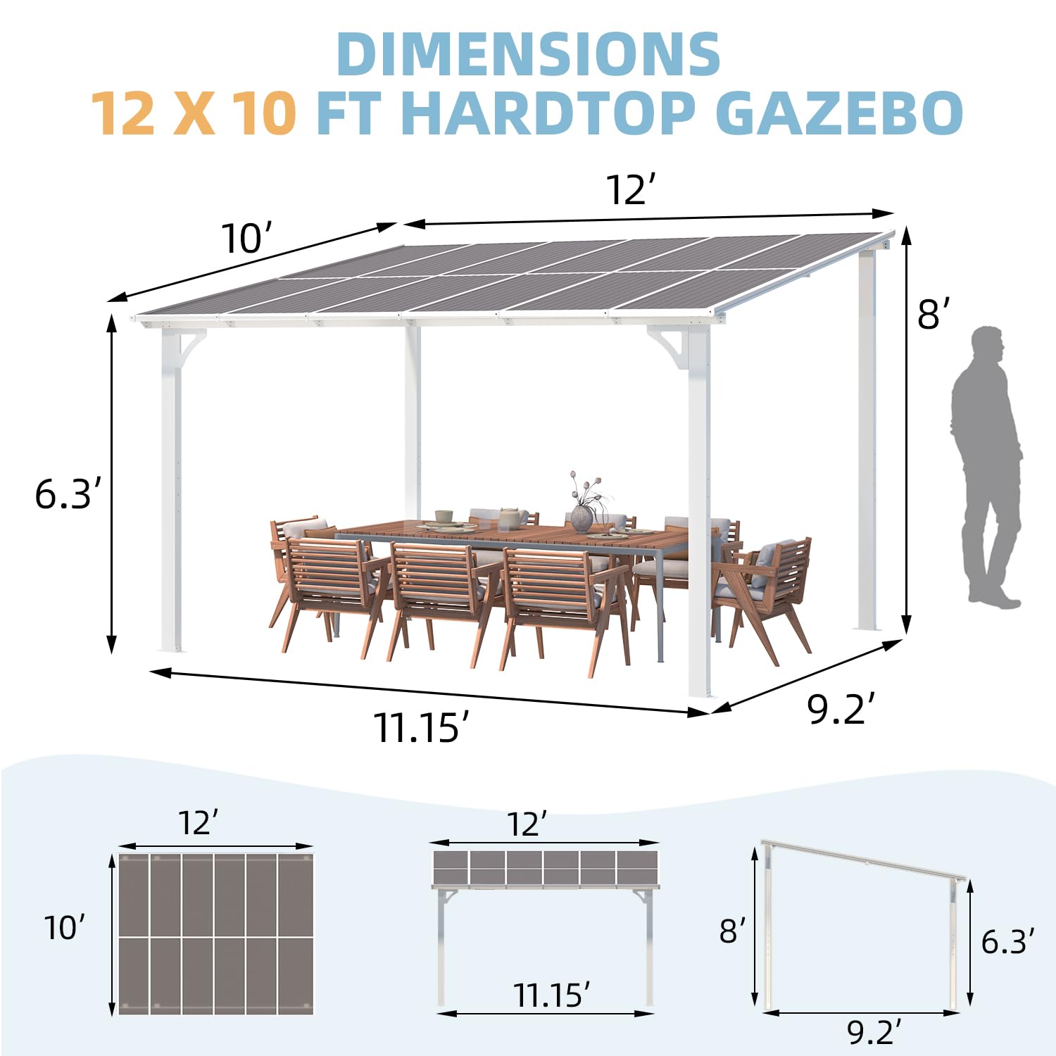 NetSo Wall Mounted Gazebo Pergola 12'x10' White - Durable Outdoor Shade Solution