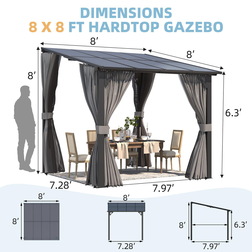 NetSo Wall Gazebo 10'x10' Gray with Curtains and Mosquito Netting - Perfect Outdoor Shelter