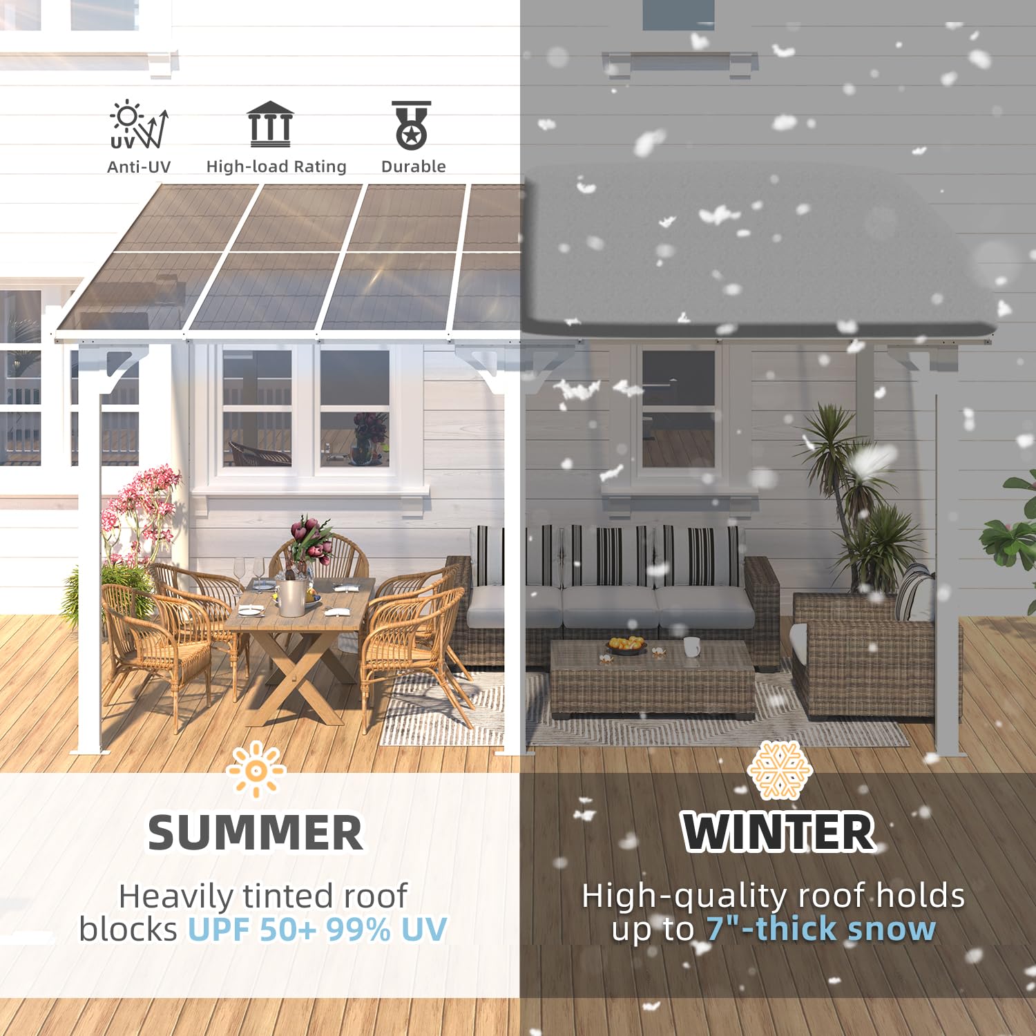 NetSo Wall Mounted Gazebo Pergola 14'x10' White - Durable Outdoor Shade Solution