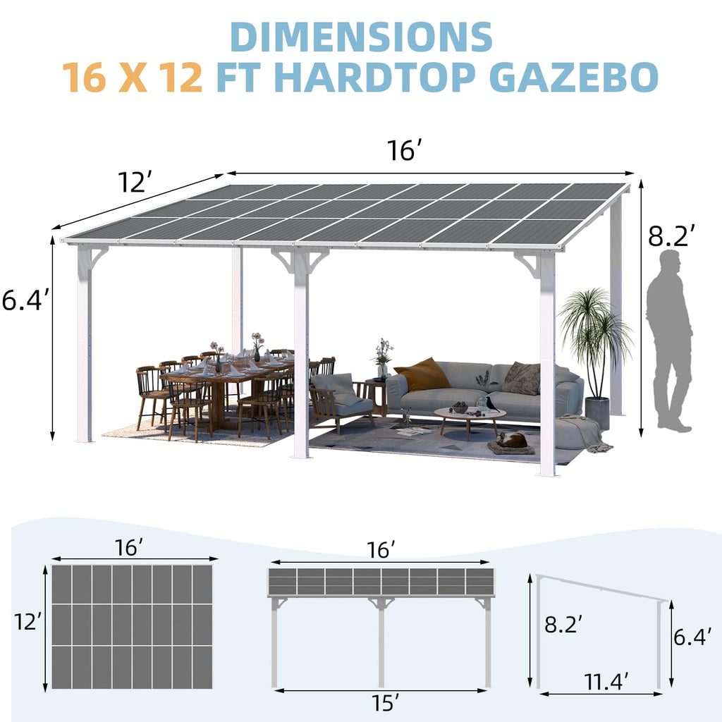 NetSo Wall Mounted Gazebo Pergola 16'x12' White - Durable Outdoor Shade Solution