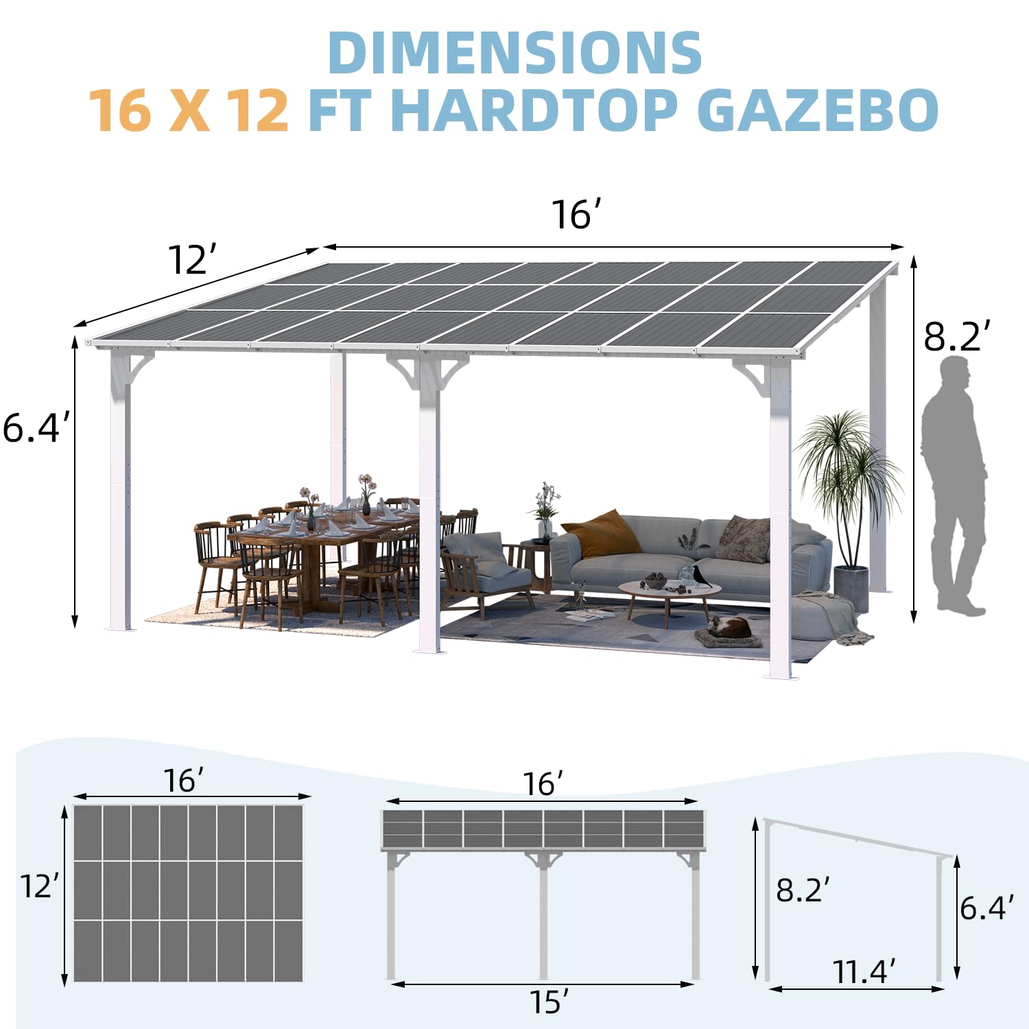 NetSo Wall Mounted Gazebo Pergola 16'x12' White - Durable Outdoor Shade Solution