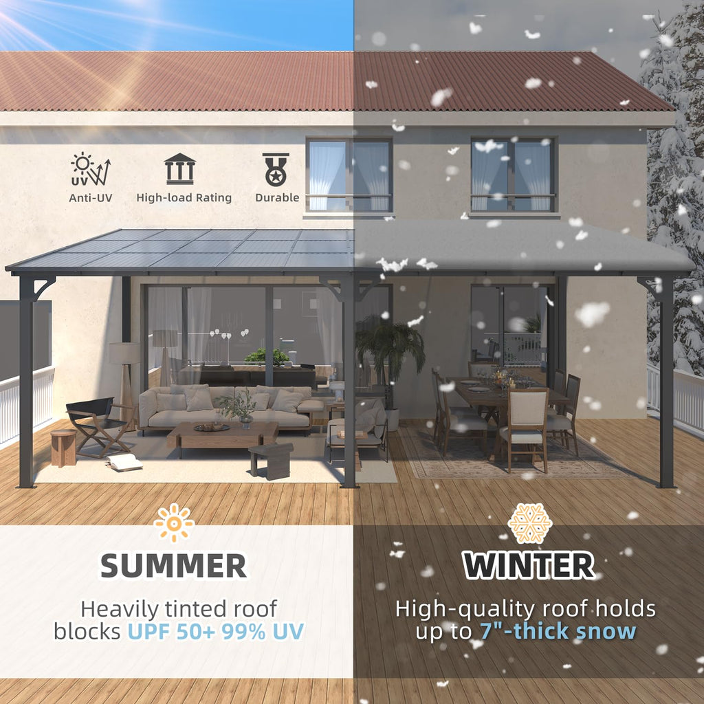 NetSo Wall Mounted Gazebo Pergola 20x12 Dark - Durable Outdoor Shade Solution