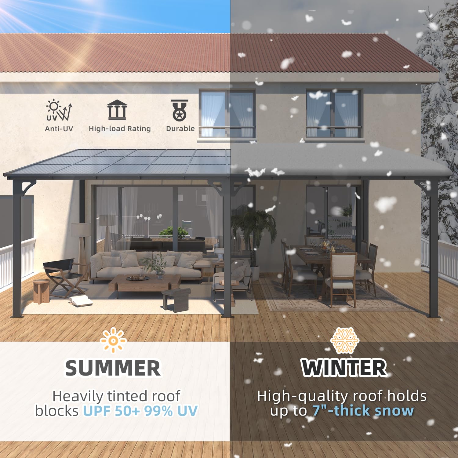 NetSo Wall Mounted Gazebo Pergola 20x12 Dark - Durable Outdoor Shade Solution