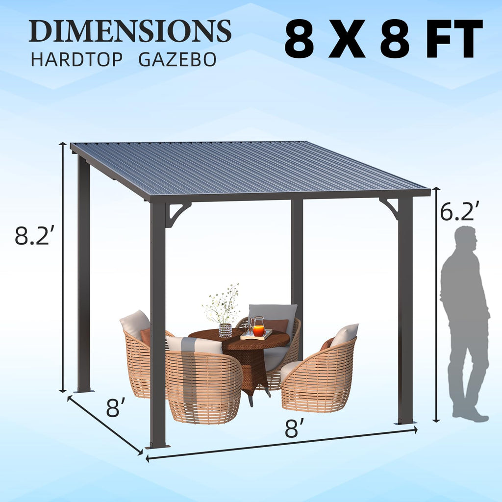 NetSo Hardtop Gazebo 8'X8' Metal Pergola - Durable Outdoor Shelter for Relaxation