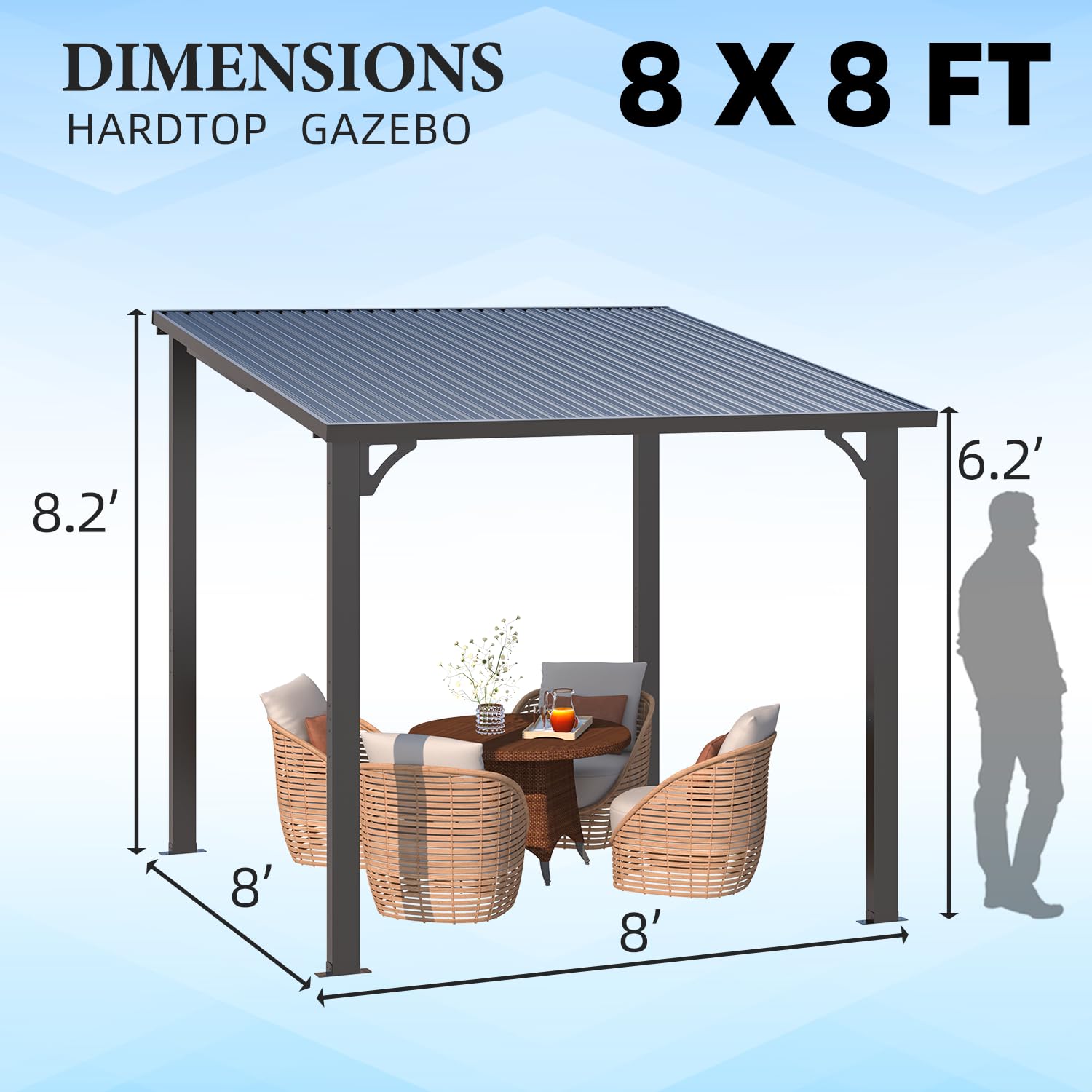 NetSo Hardtop Gazebo 8'X8' Metal Pergola - Durable Outdoor Shelter for Relaxation