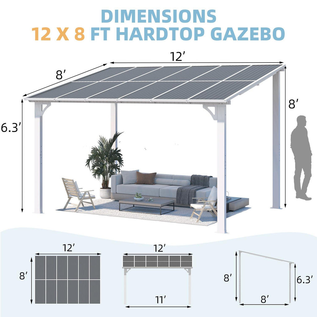 NetSo Wall Mounted Gazebo Pergola 12'x8' White - Durable Outdoor Shade Solution