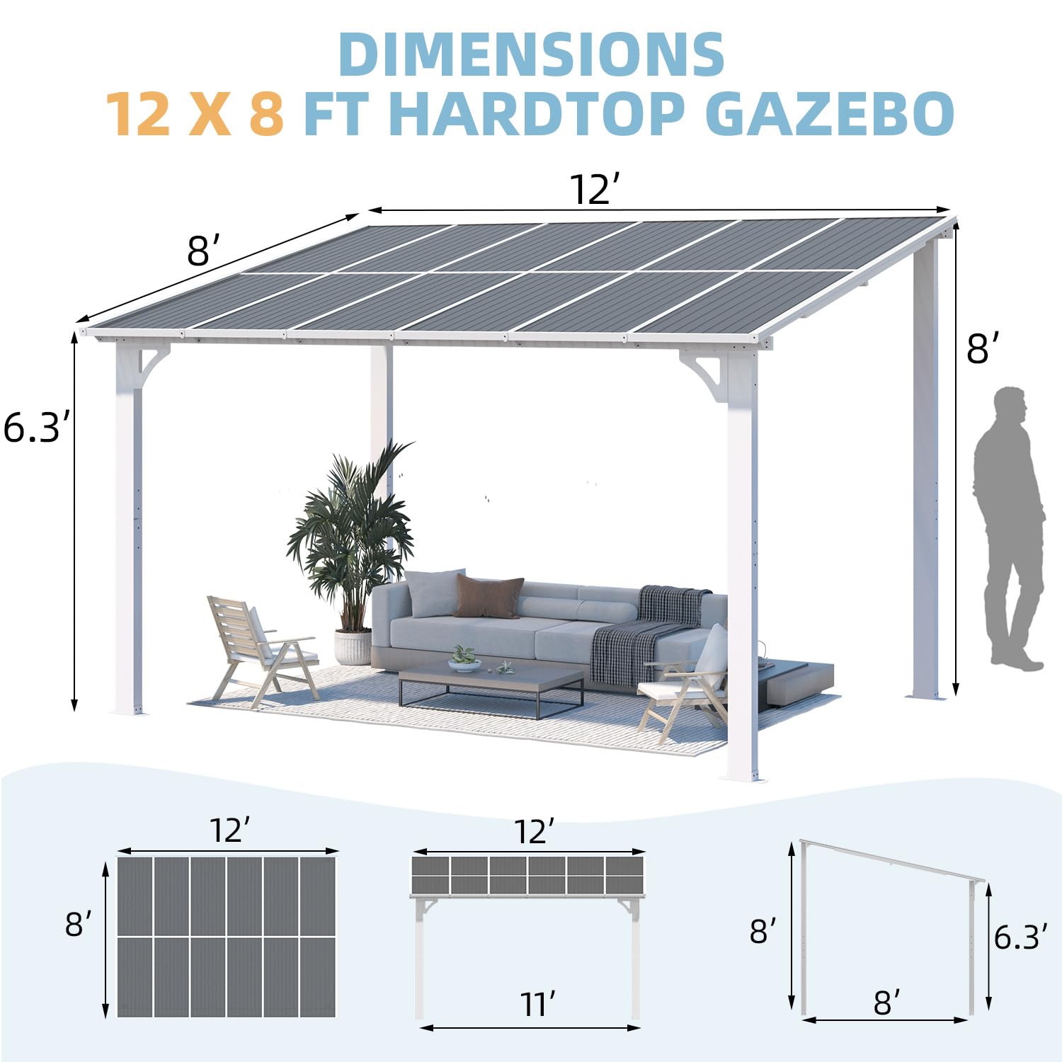 NetSo Wall Mounted Gazebo Pergola 12'x8' White - Durable Outdoor Shade Solution