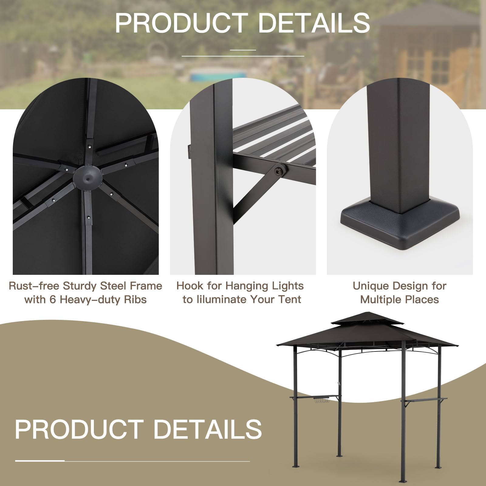 AECOJOY Grill Gazebo 8’x 5’ Outdoor Patio Backyard BBQ Grill Shelter, Black