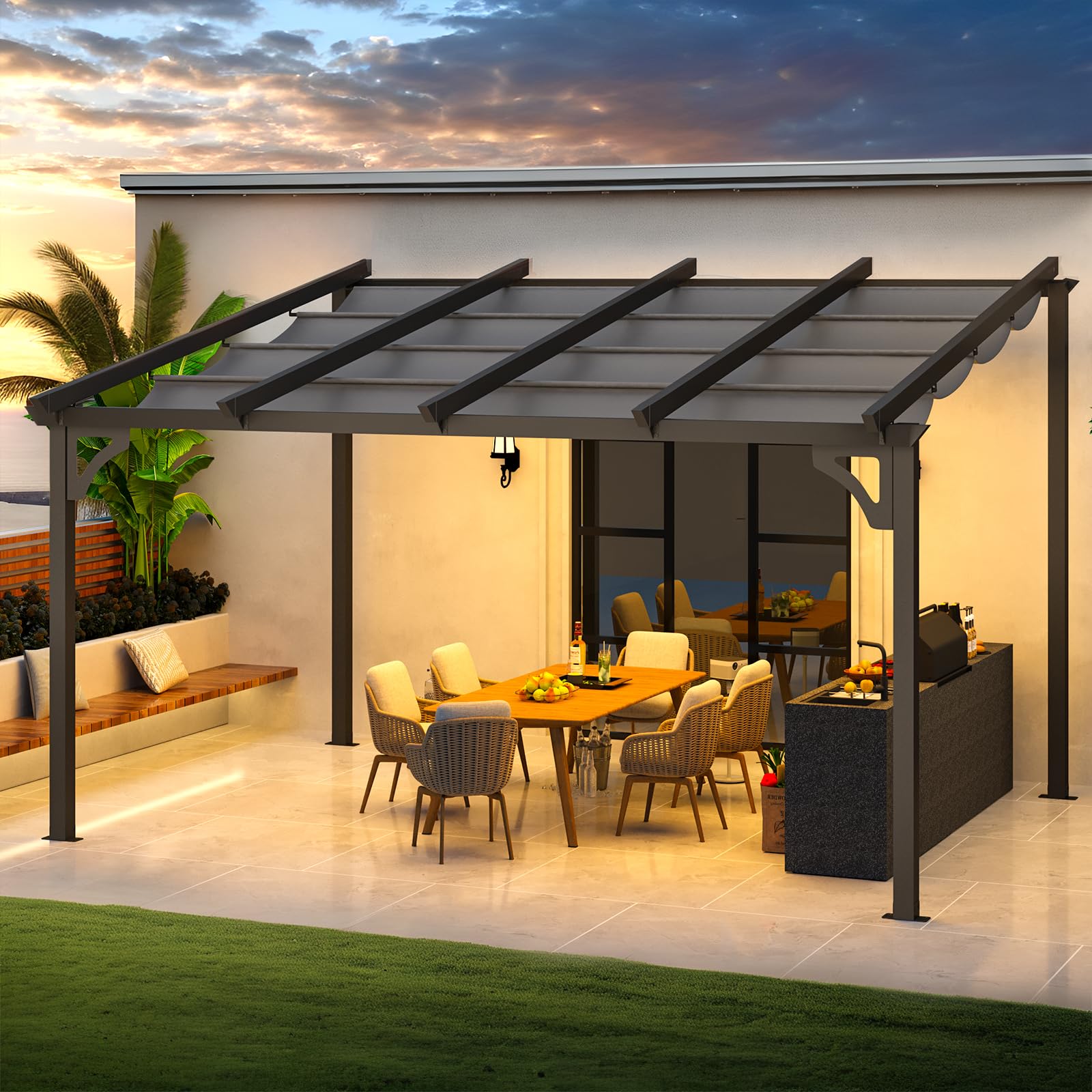 NetSo Gazebo 14' x 10' Retractable Pergola with Adjustable Sun Shade Canopy Roof - Ideal for Patio Enjoyment