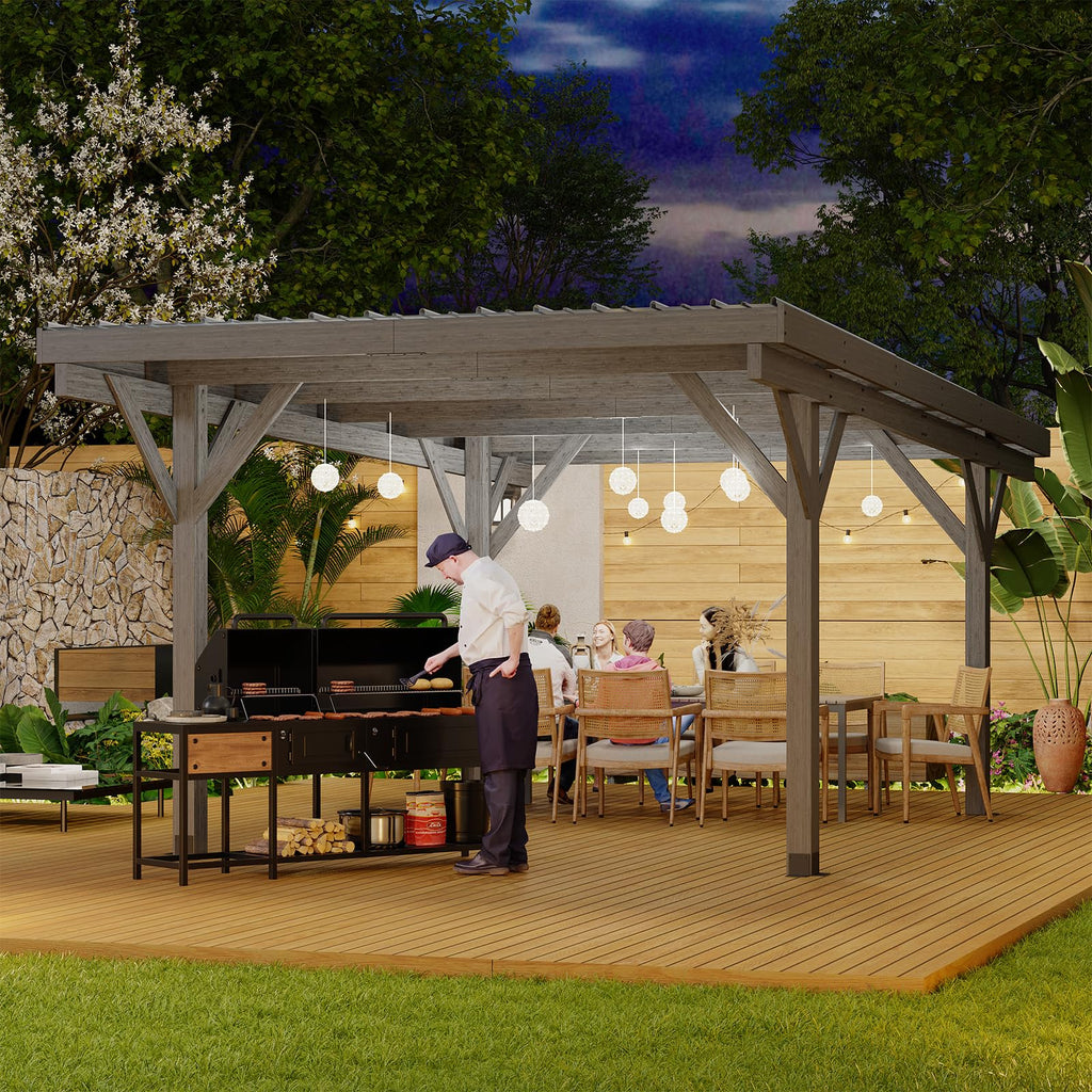NetSo Wooden Gazebo Pavilion 17ft x 12ft - Durable Outdoor Carport for All Seasons