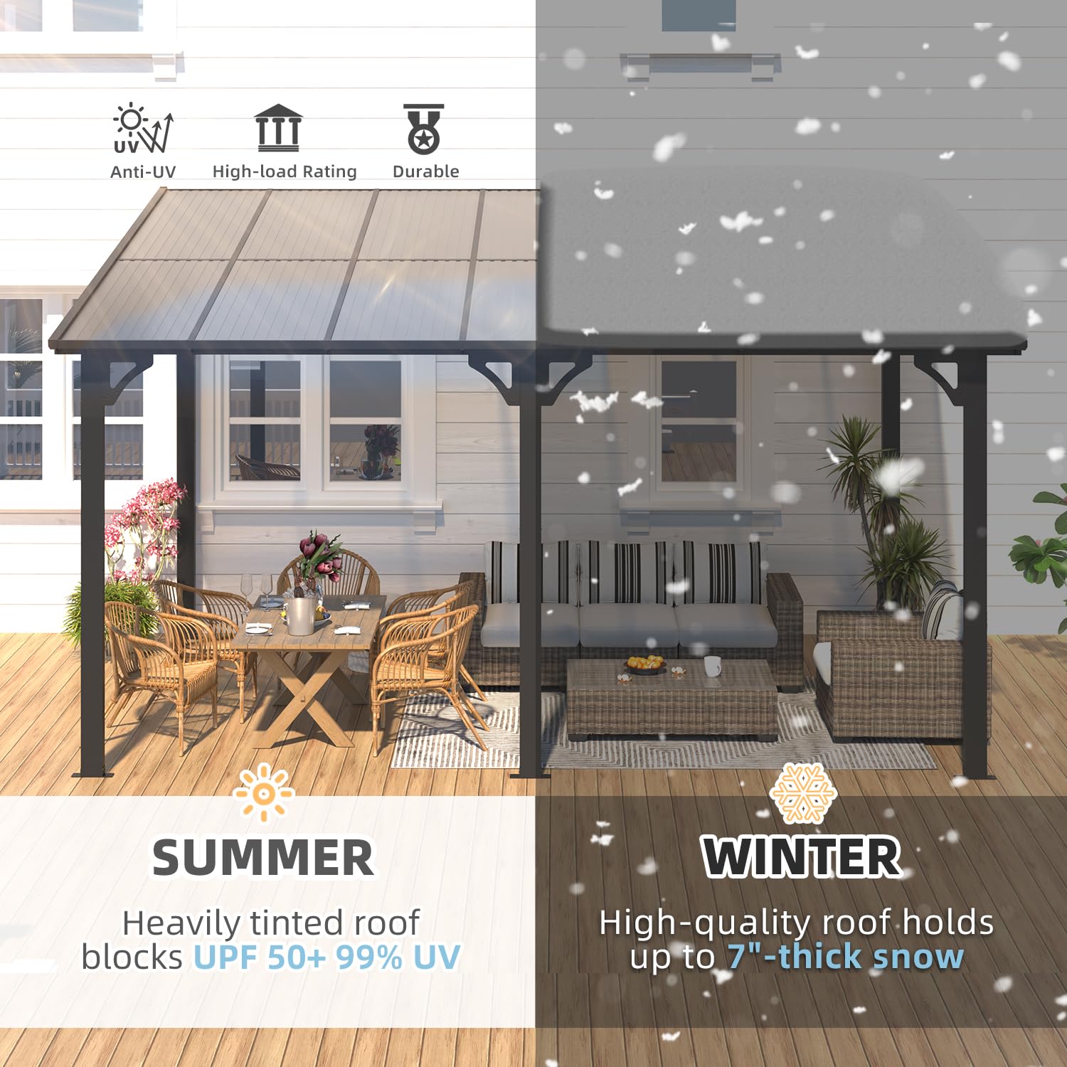 NetSo Wall Mounted Gazebo Pergola 14x10 Dark - Durable Outdoor Shelter Solution