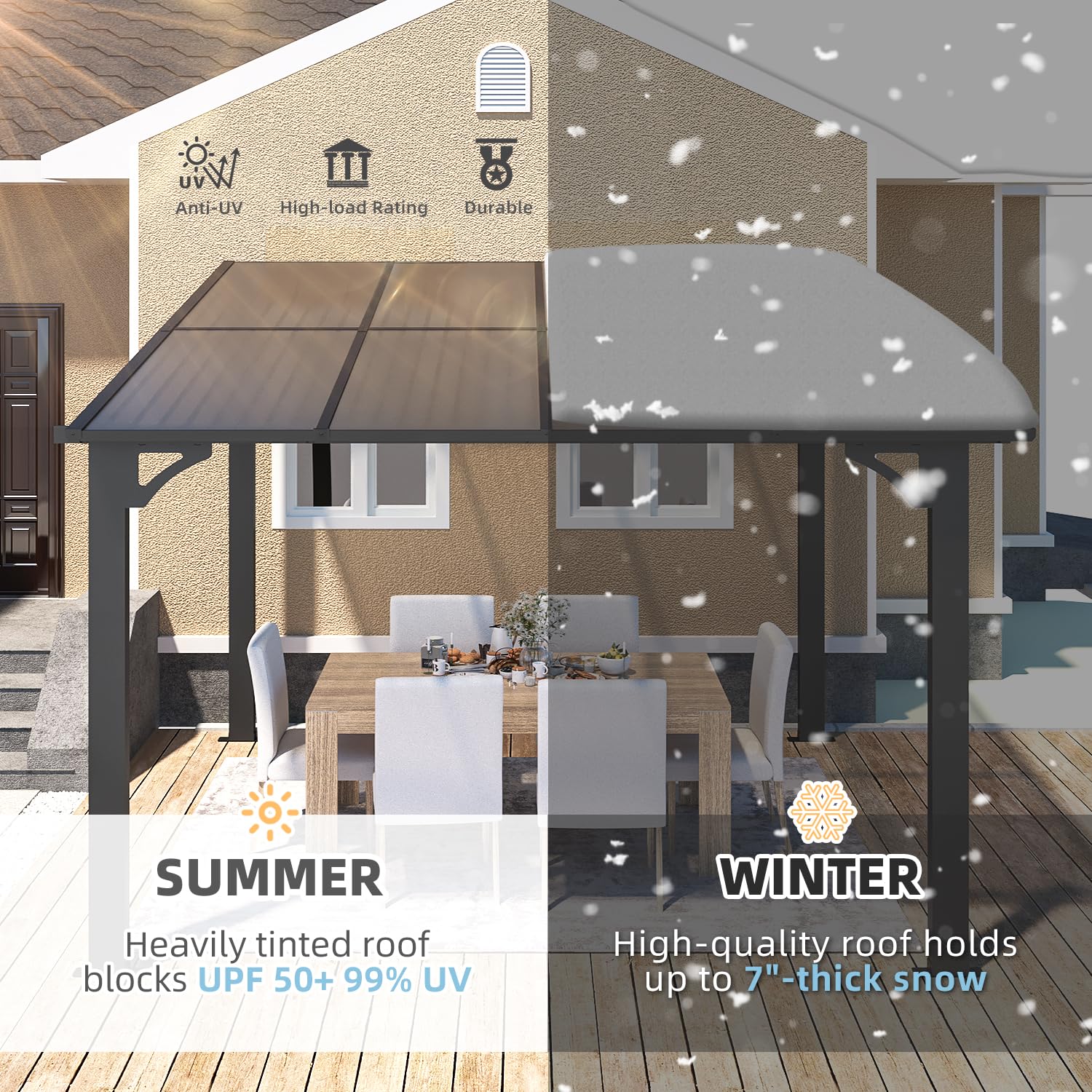 NetSo Wall Mounted Gazebo Pergola 8'x8' Dark - Perfect Outdoor Shade Solution