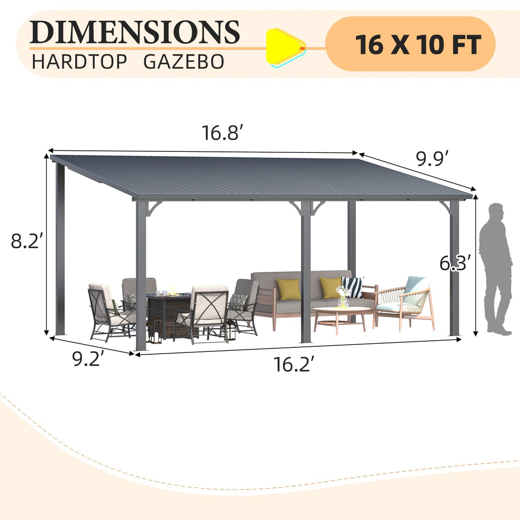 NetSo Hardtop Gazebo 16' x 10' Metal Pergola - Durable Outdoor Shelter Solution