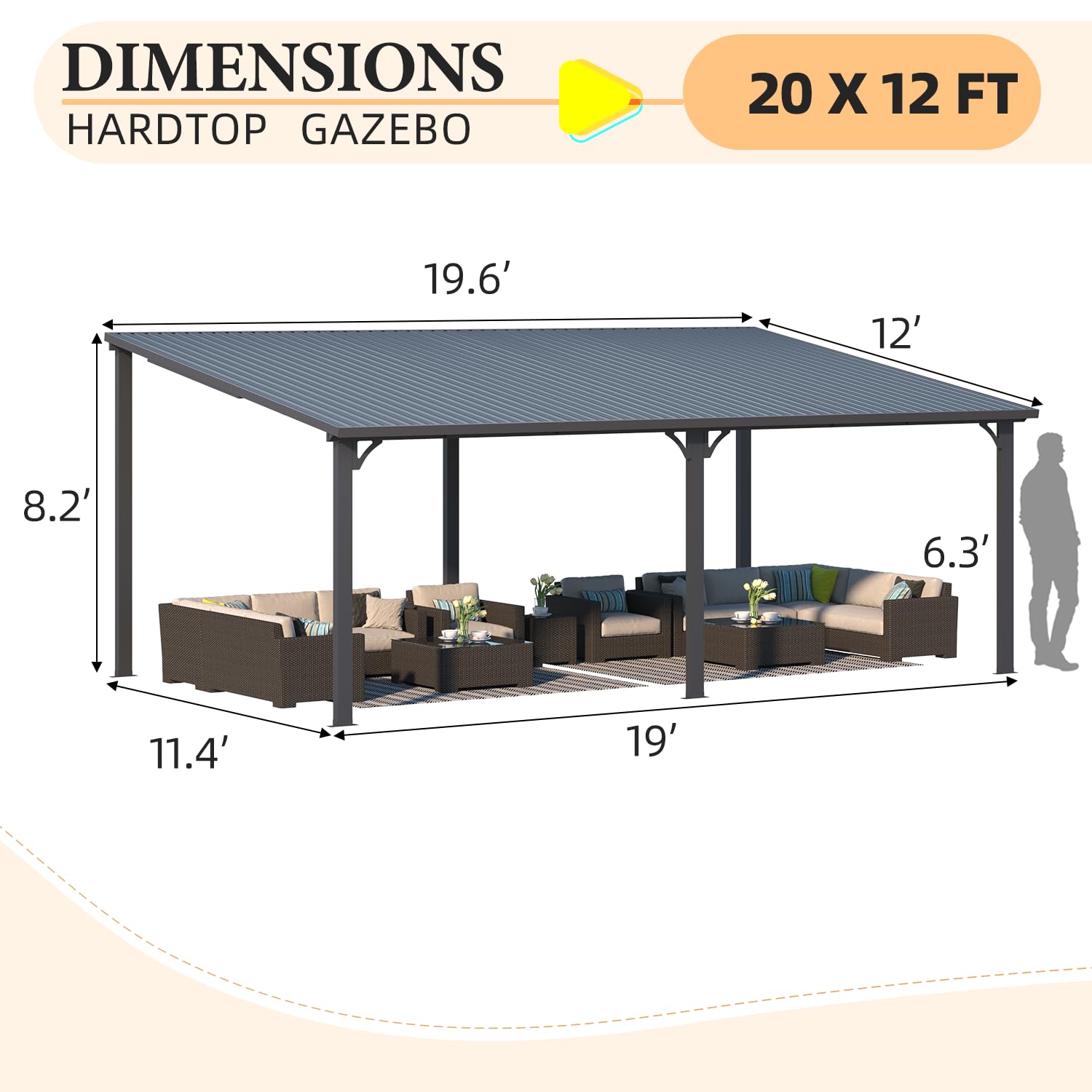 NetSo Hardtop Gazebo 20'x12' Metal Pergola - Durable Outdoor Shelter for Relaxation