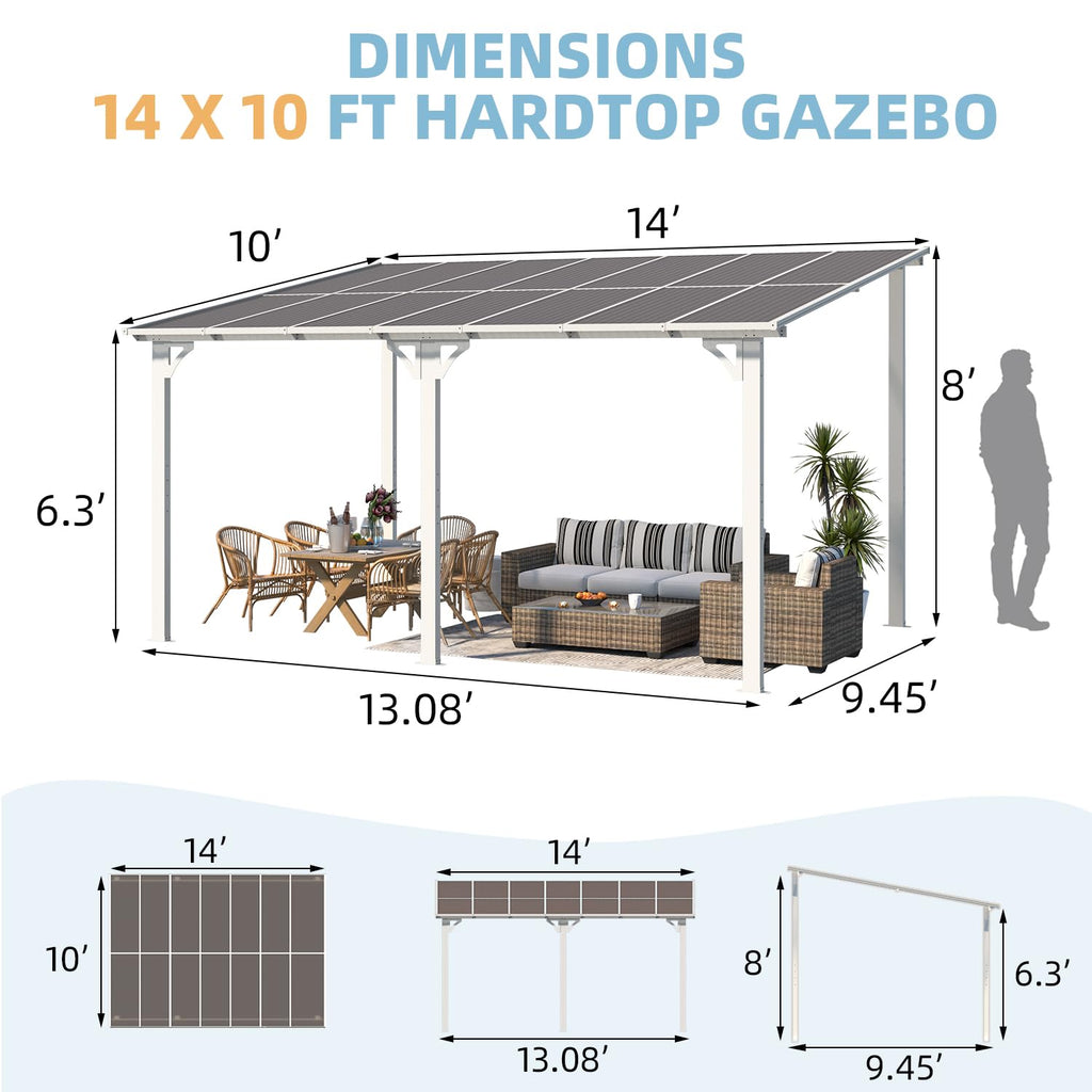 NetSo Wall Mounted Gazebo Pergola 14'x10' White - Durable Outdoor Shade Solution