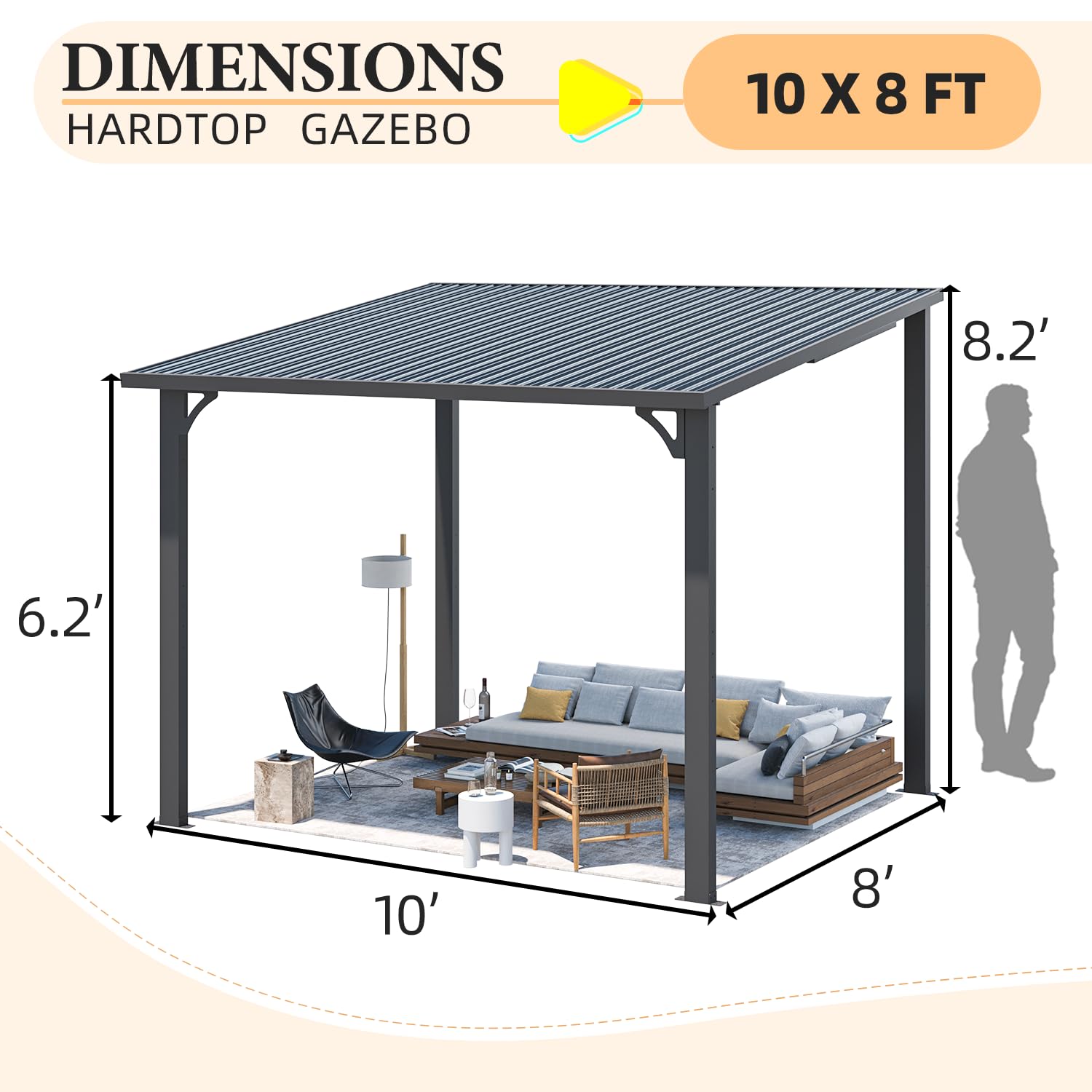 NetSo Hardtop Gazebo 10'X8' Metal Pergola - Durable Outdoor Shelter for Relaxation