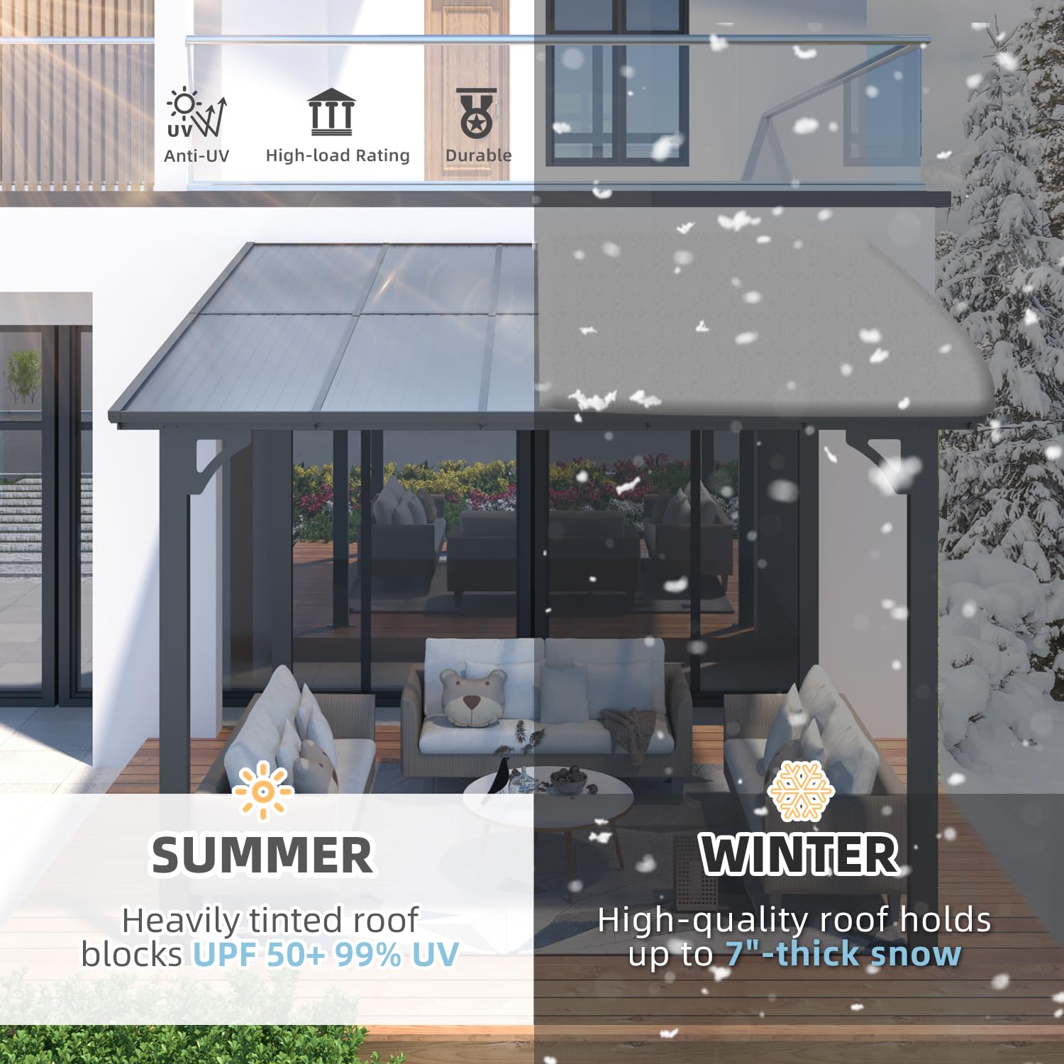 NetSo Wall Mounted Gazebo Pergola 10'x8' Dark - Durable Outdoor Shade Solution