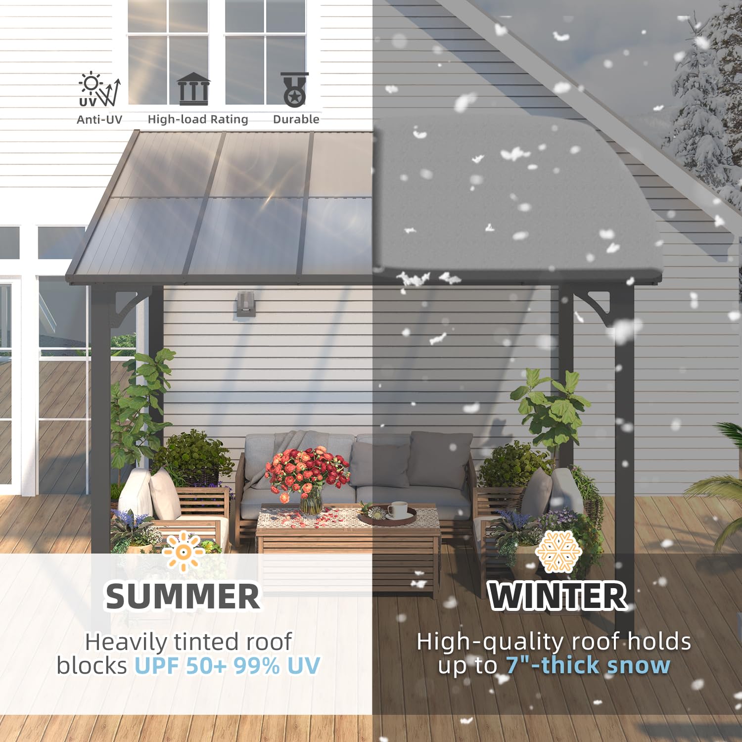 NetSo Wall Mounted Gazebo Pergola 10'x10' Dark - Stylish Outdoor Shade Solution