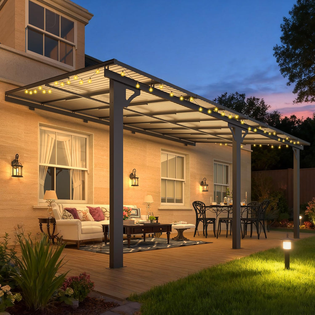 AECOJOY 16'x10' Adjustable Height Wall Mounted Outdoor Gazebos Pergola