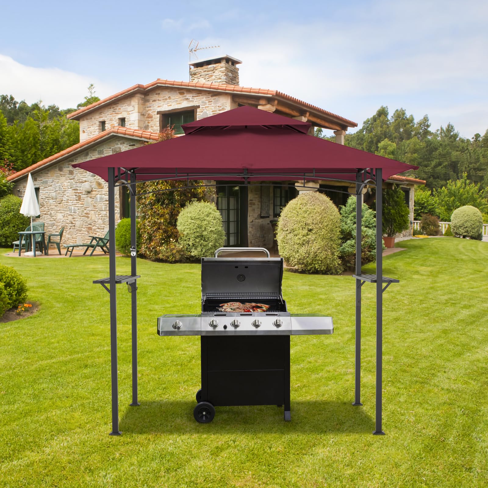 NetSo Grill Gazebo 8'x5' Outdoor Patio BBQ Shelter Red - Durable Protection for Grilling