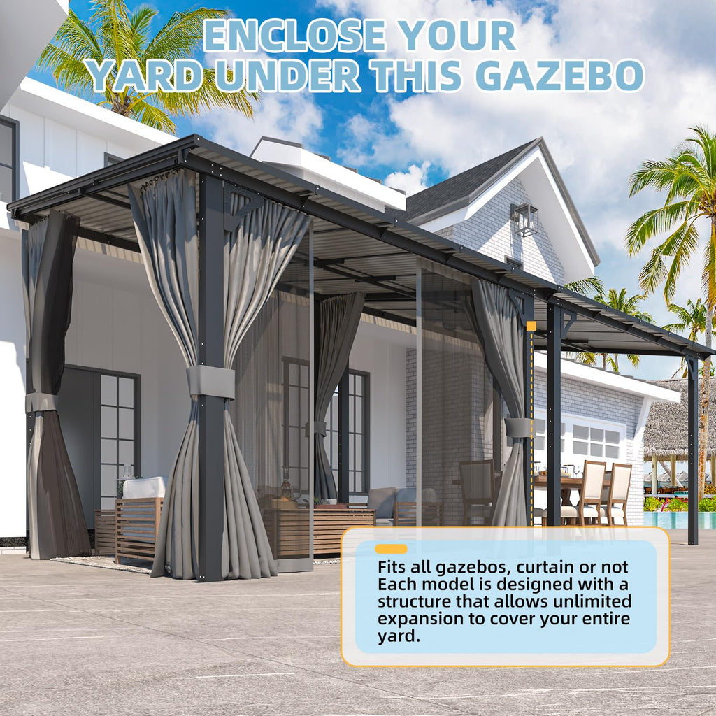 NetSo Wall Gazebo 10'x8' Gray with Curtains and Mosquito Netting - Outdoor Comfort
