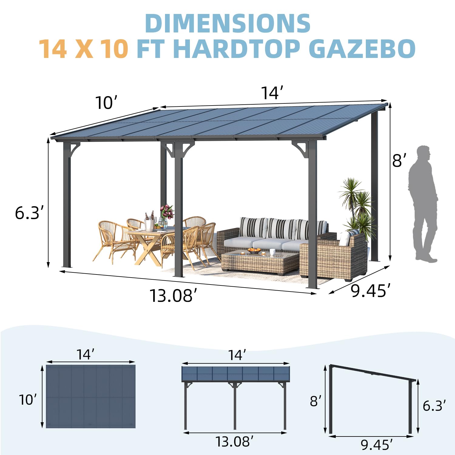 NetSo Wall Mounted Gazebo Pergola 14x10 Dark - Durable Outdoor Shelter Solution